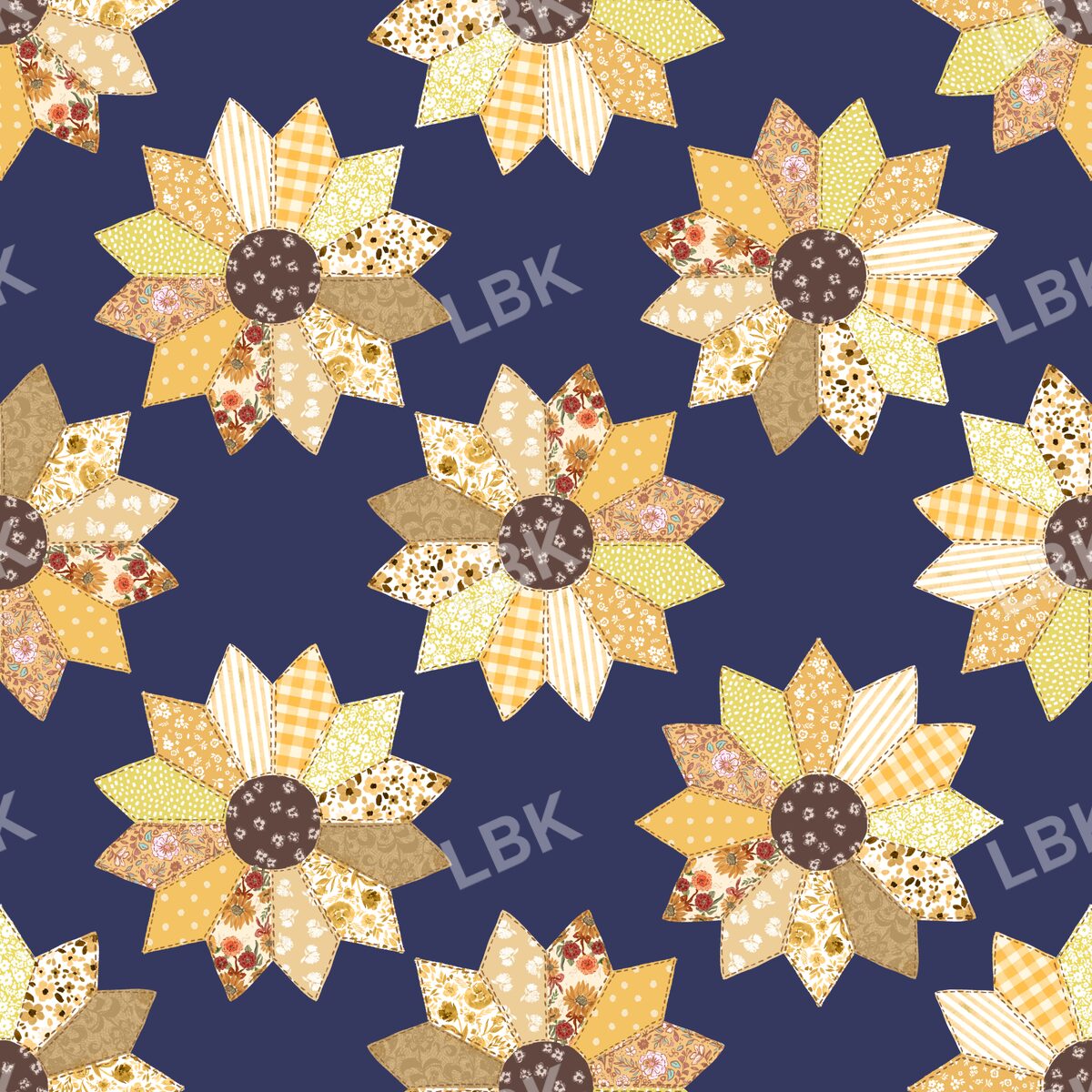 Sunflower patchwork quilt navy blue