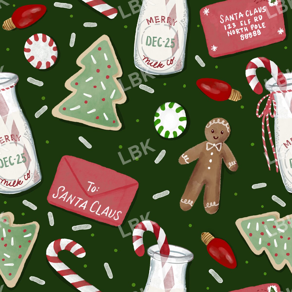 Cookies milk and Santa letter gingerbread boy dark green