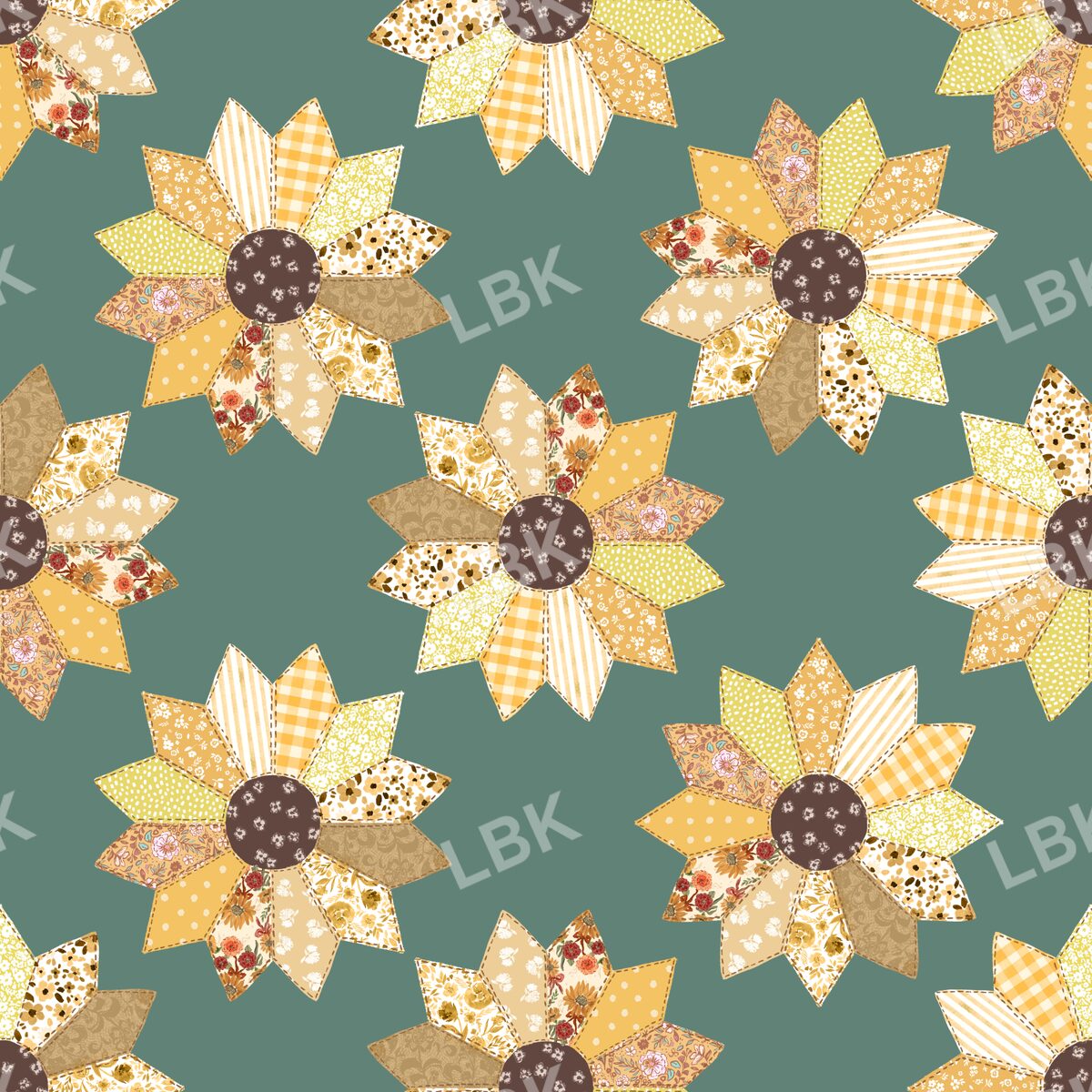 Sunflower patchwork quilt green