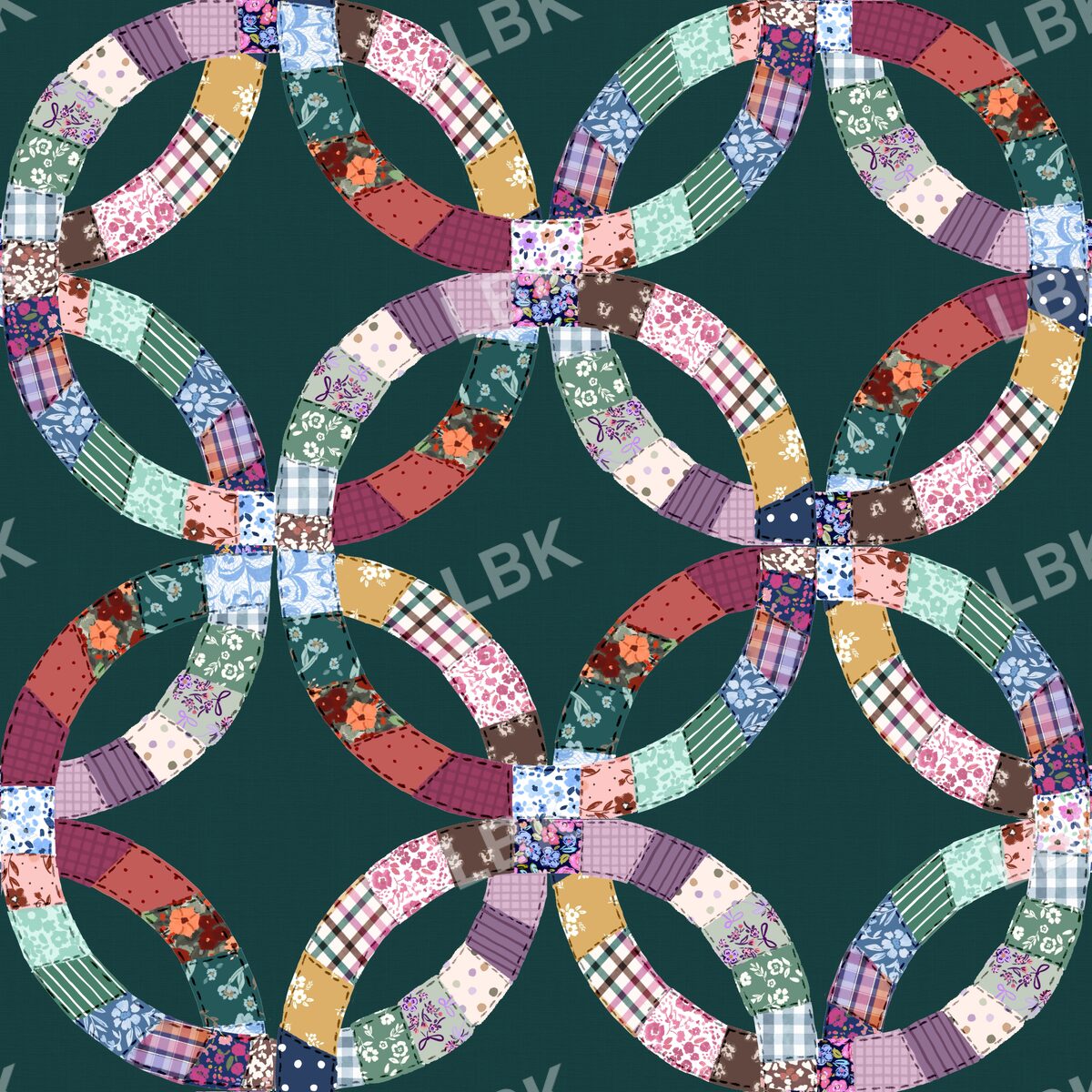 Wedding ring quilt - dark teal green