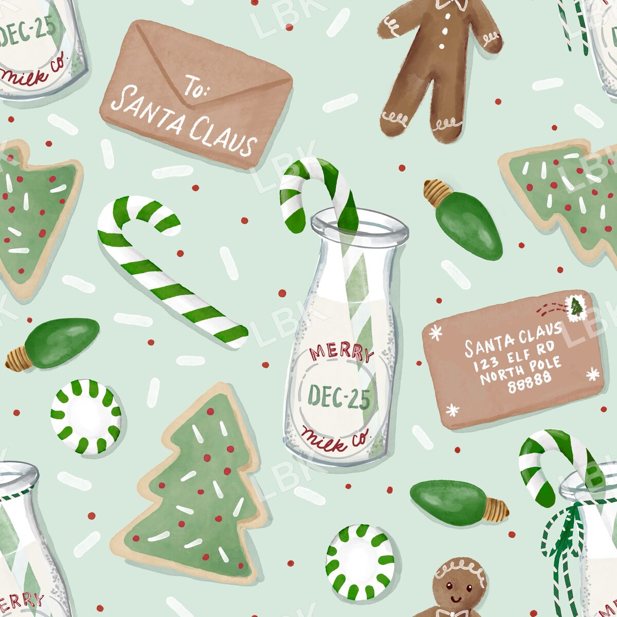 Cookies milk and Santa letter gingerbread boy mint green brown