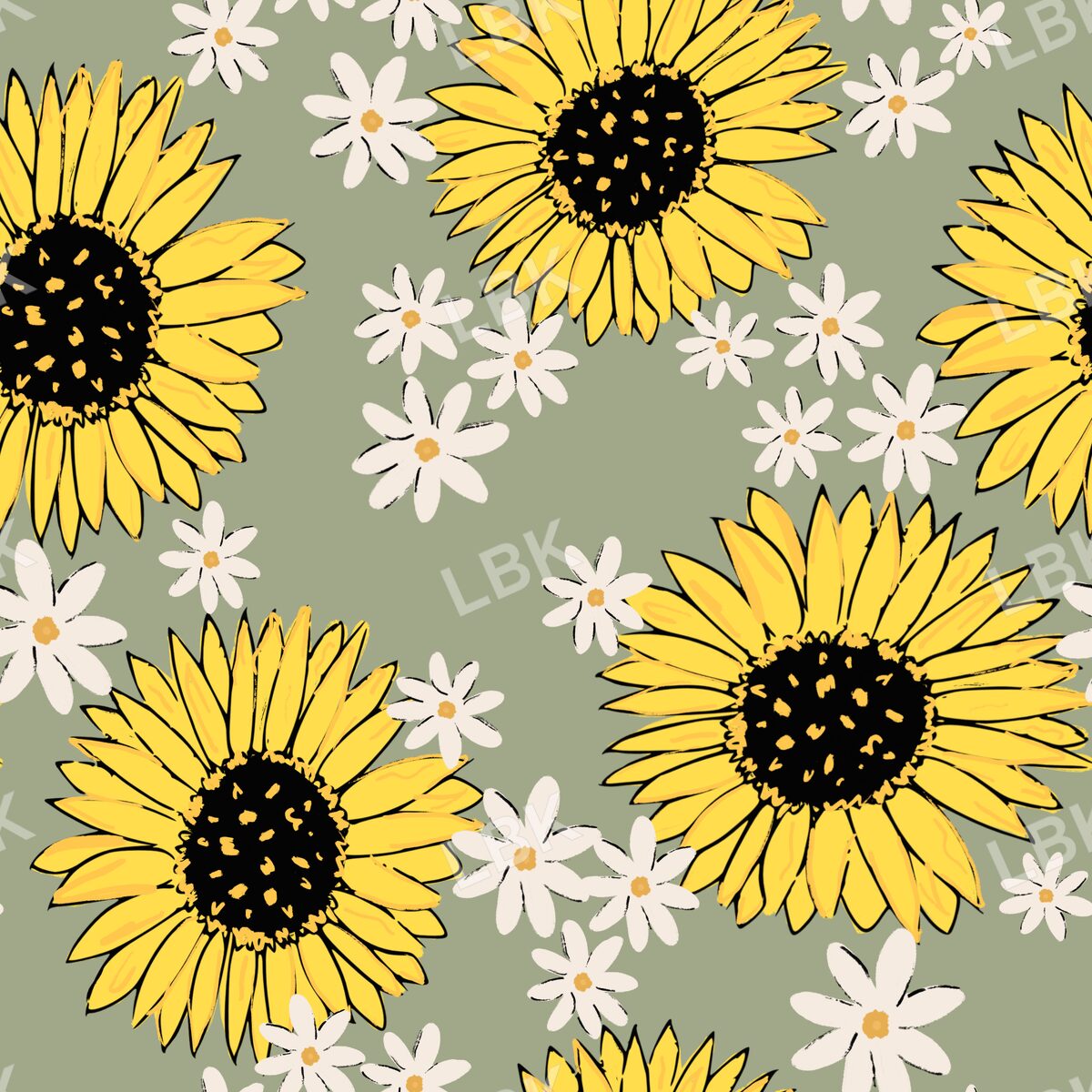 Sunflowers and Daisies Green