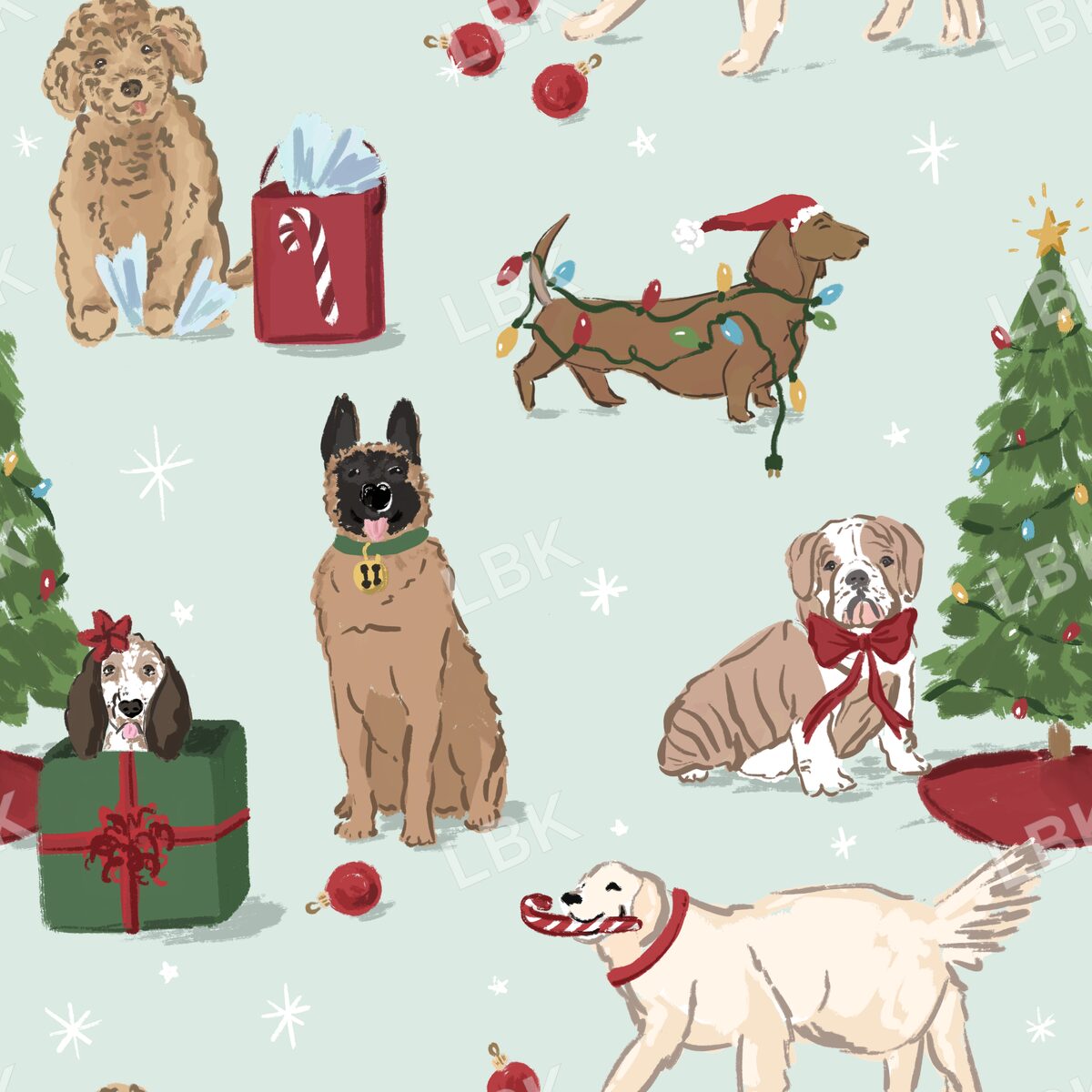 Christmas dogs vintage green