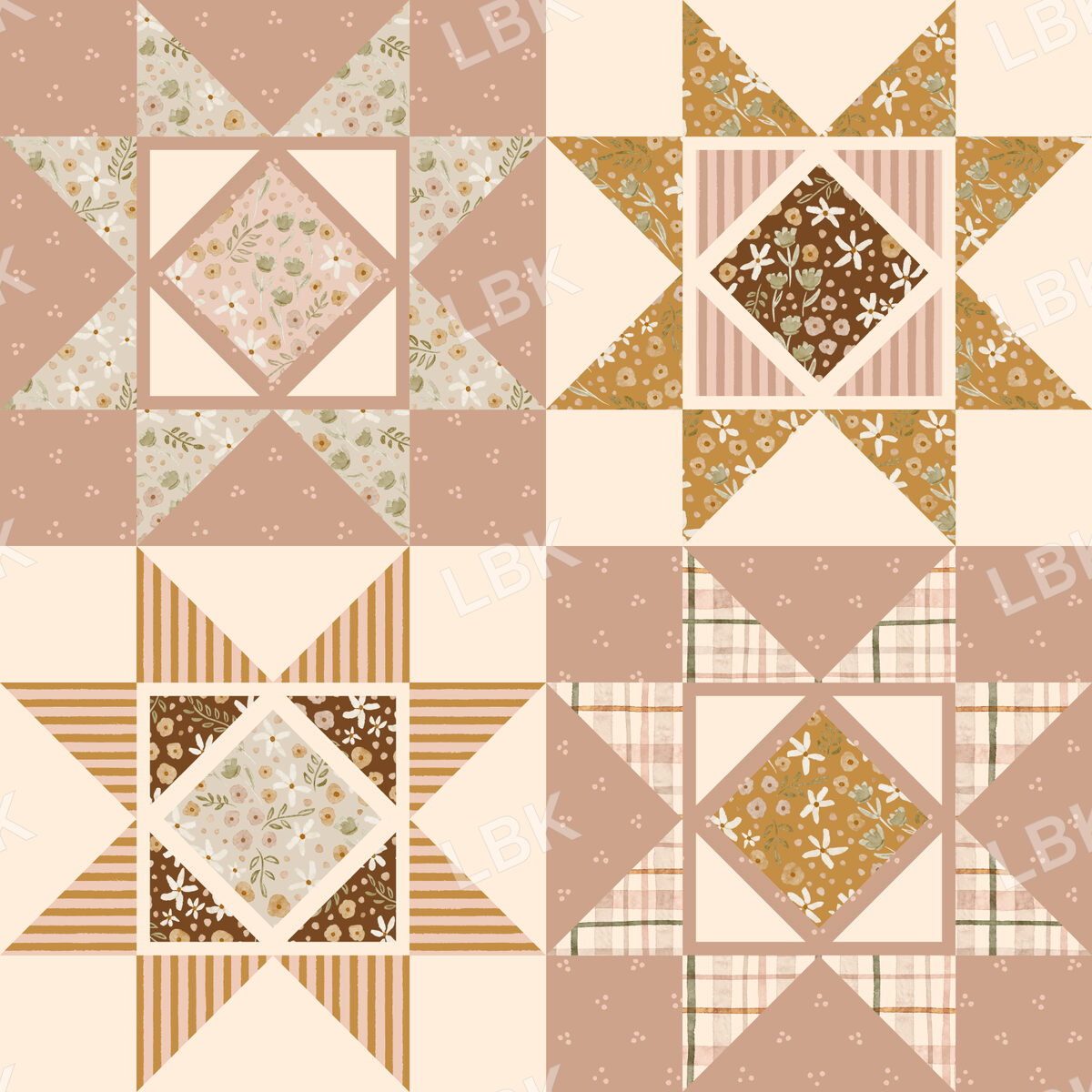 patchwork days star cheater quilt-sage pink gold