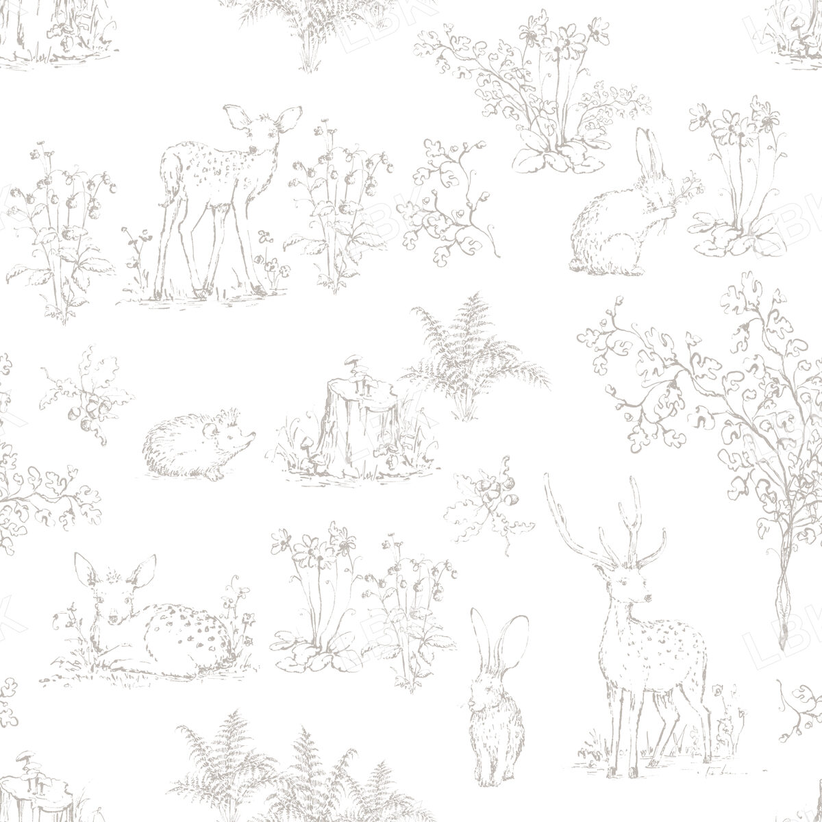 Sketch Woodland Forest in Light Gray on White