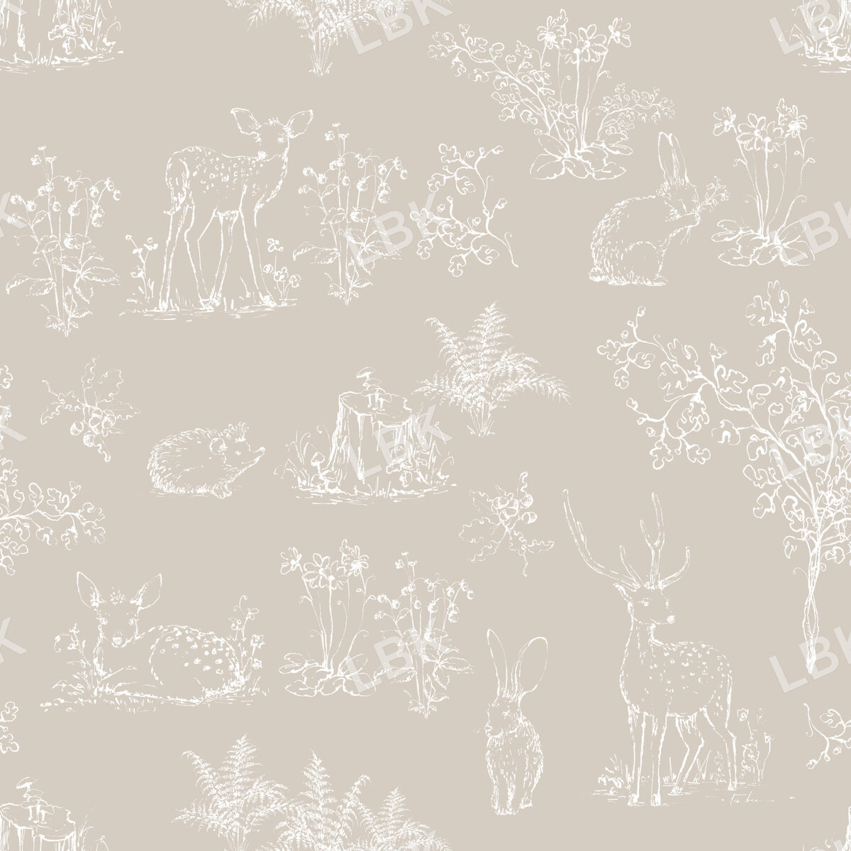 Sketch Woodland Forest in White on Sisal