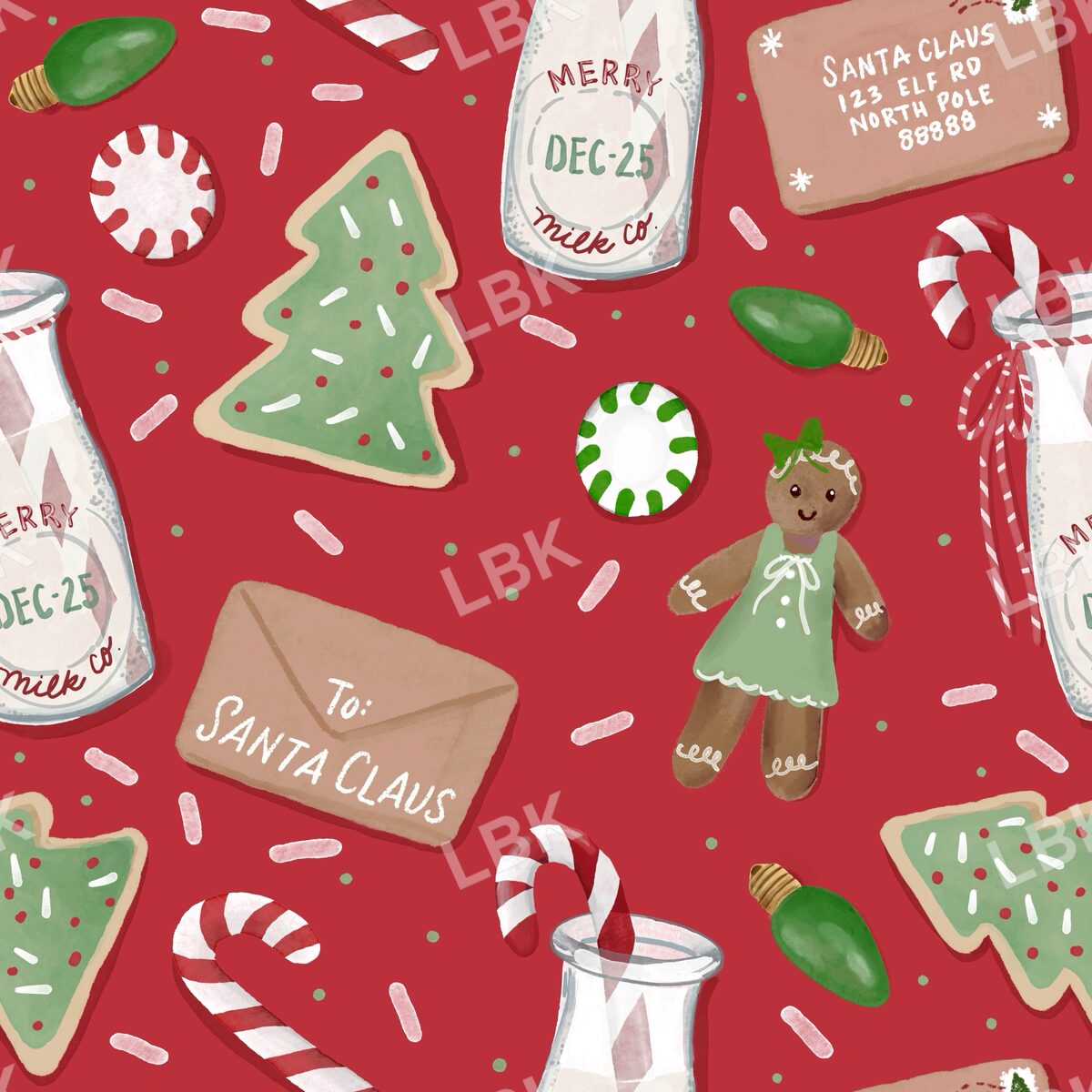 Cookies milk and Santa letter gingerbread girl red