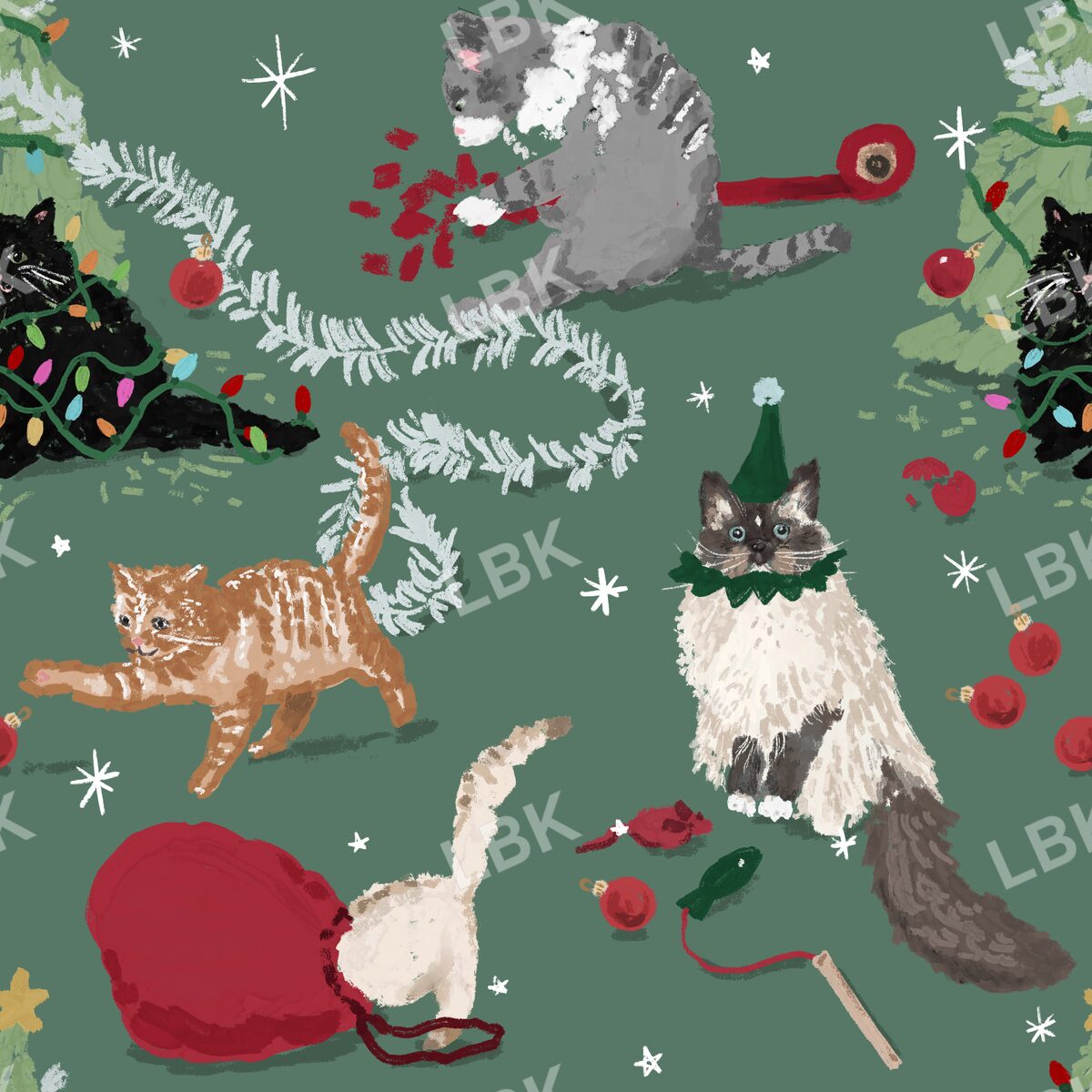 Christmas cats green