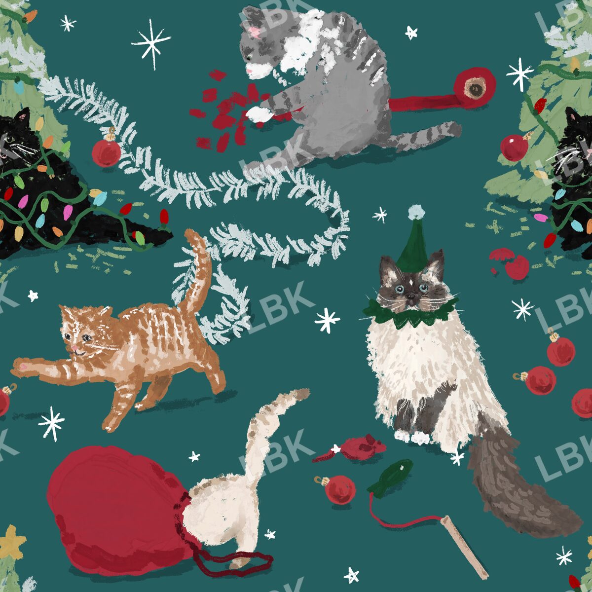Christmas cats teal