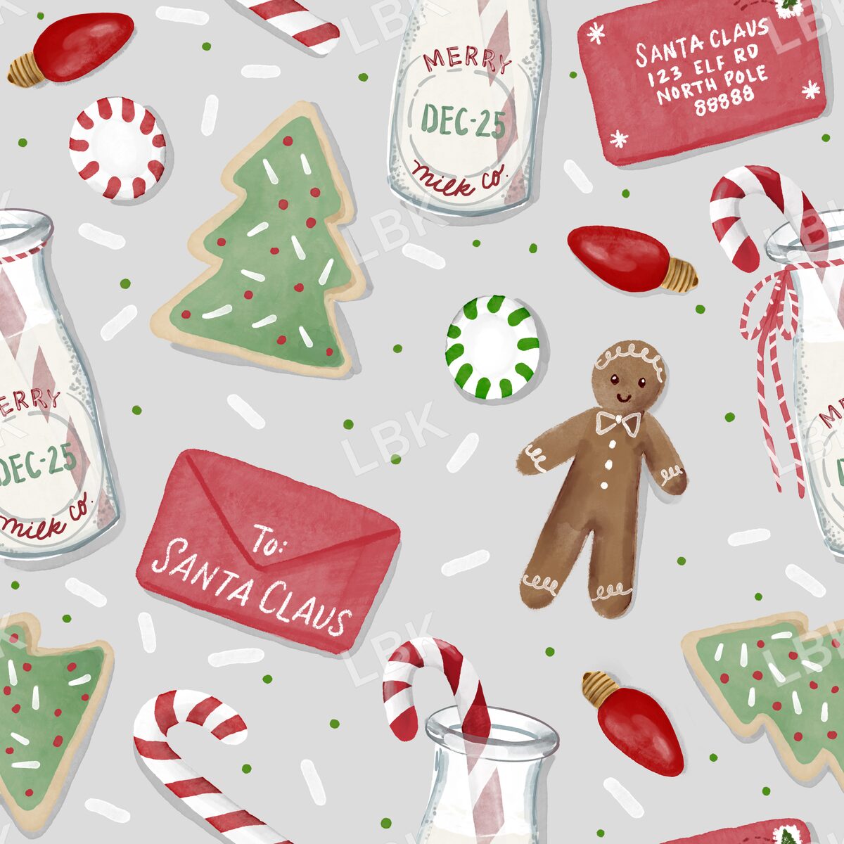 Cookies milk and Santa letter gingerbread boy light gray