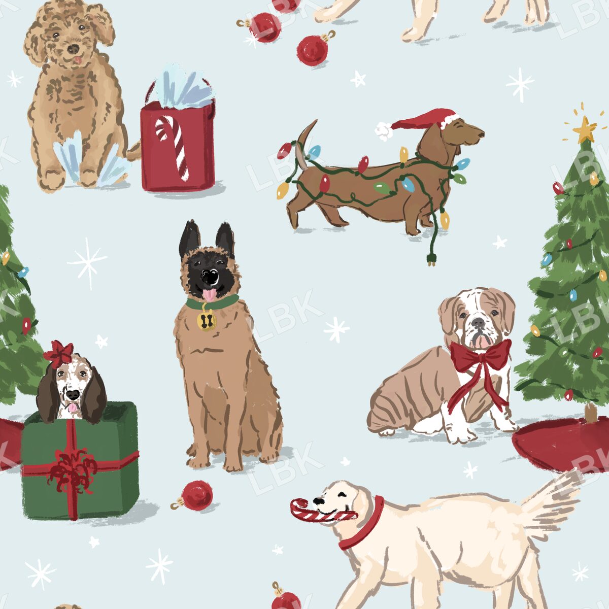 Christmas dogs light blue