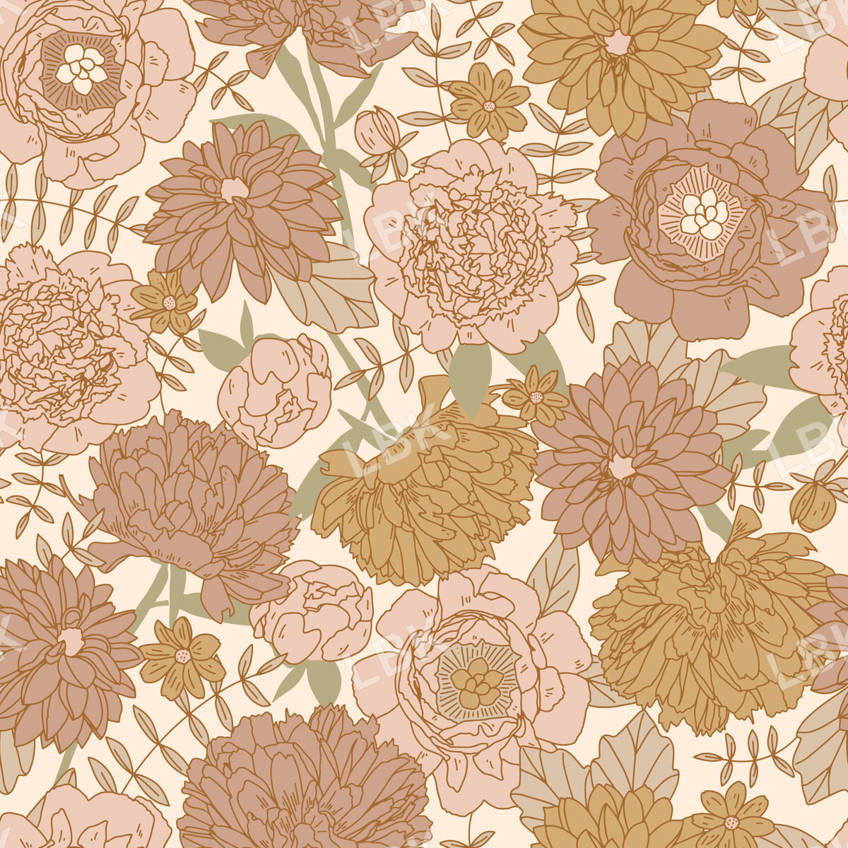 dahlia peony floral-pinks on cream