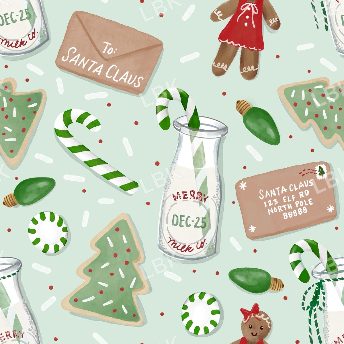 Cookies milk and Santa letter gingerbread girl mint green brown