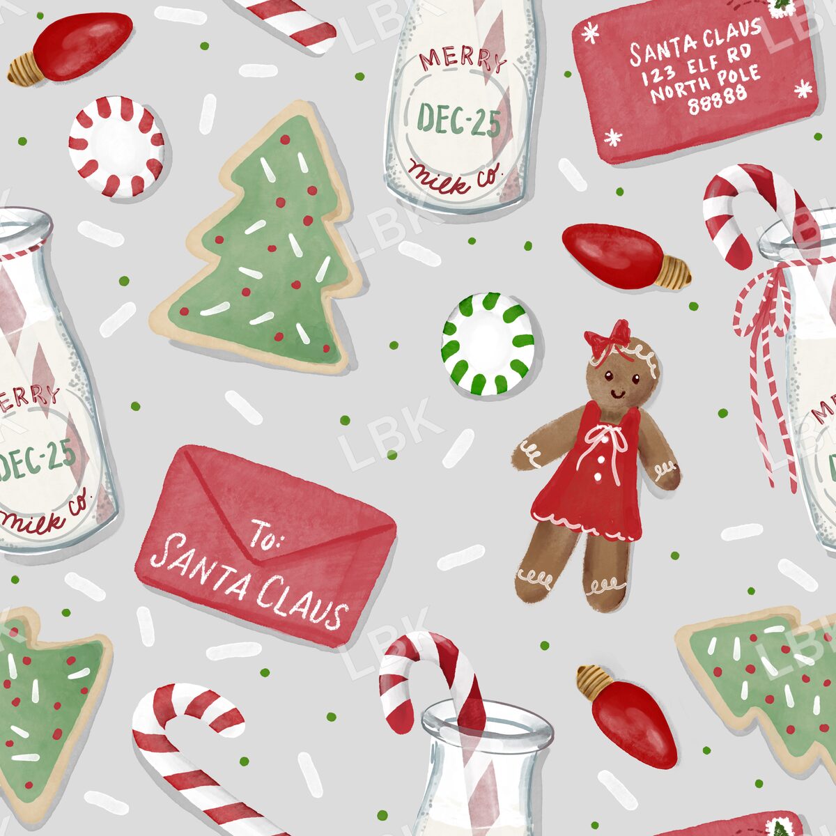 Cookies milk and Santa letter gingerbread girl light gray