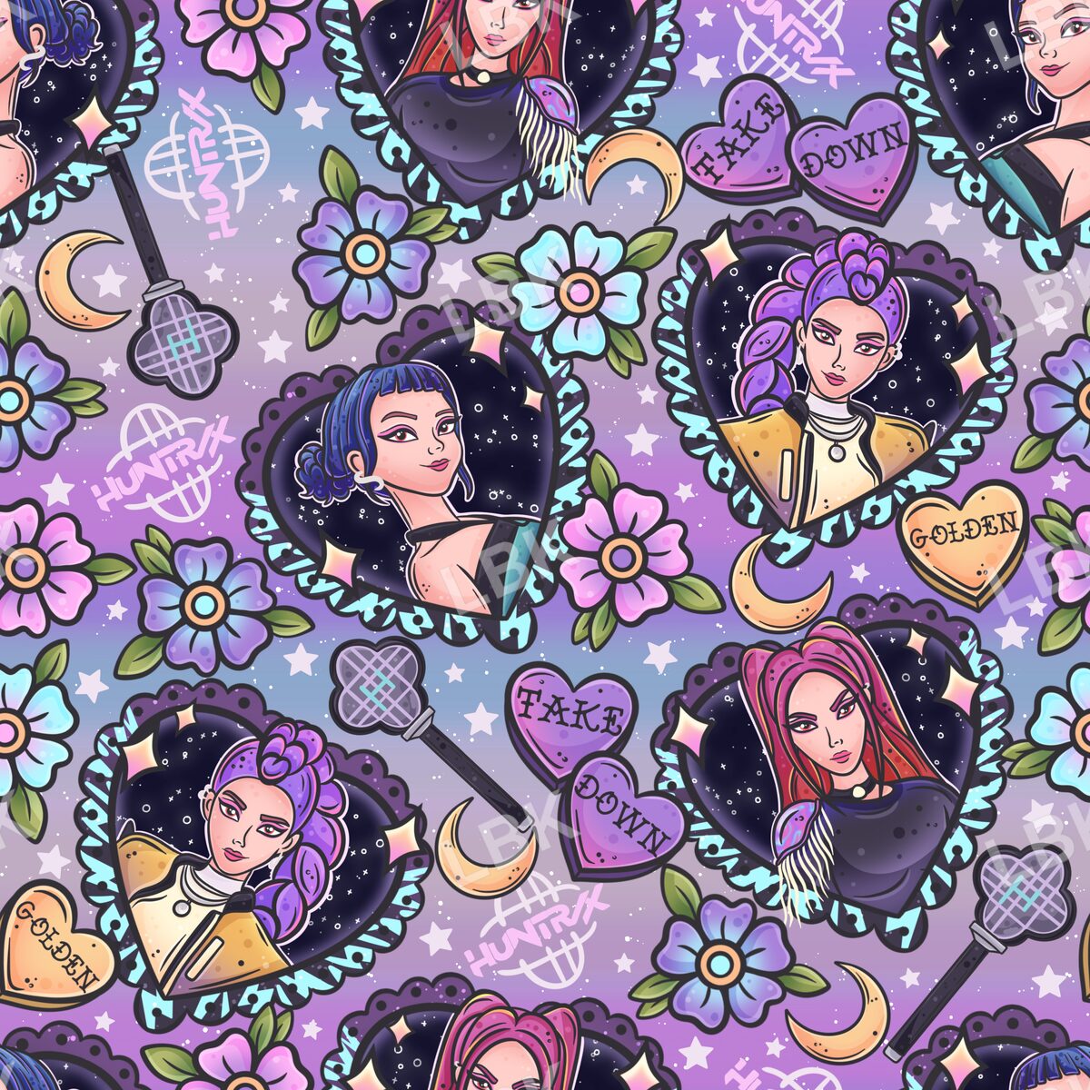 Huntrix Tattoo Hearts purple 8x8