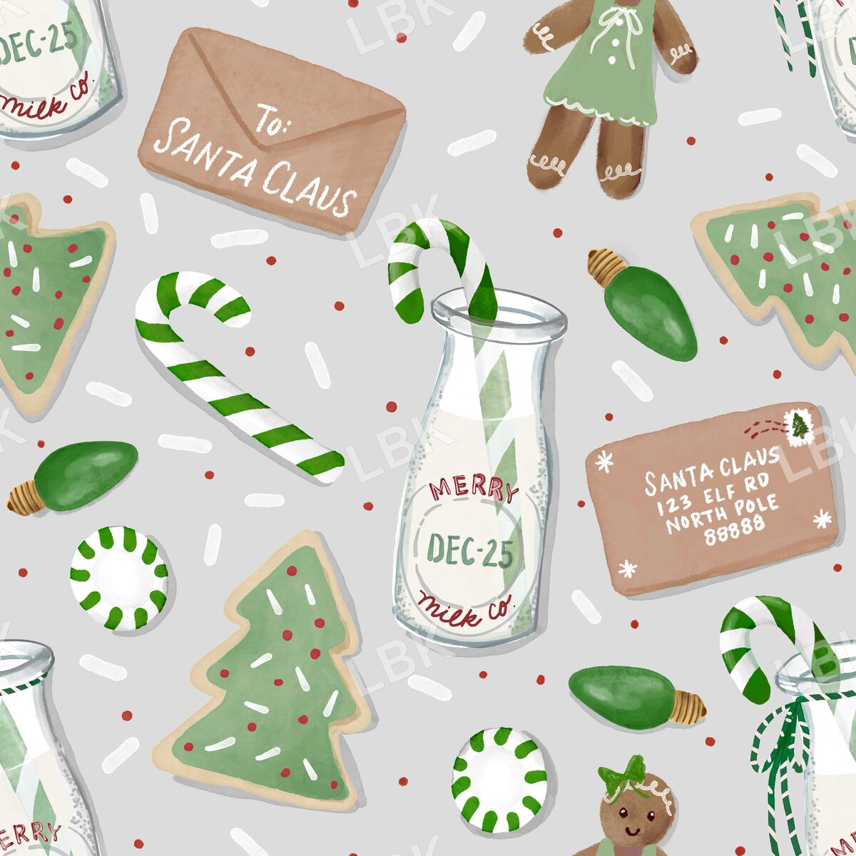Cookies milk and Santa letter gingerbread girl gray green