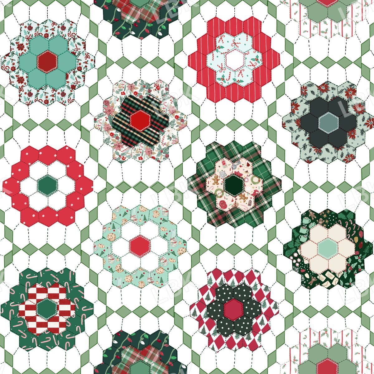 Christmas Floral Garden quilt white green