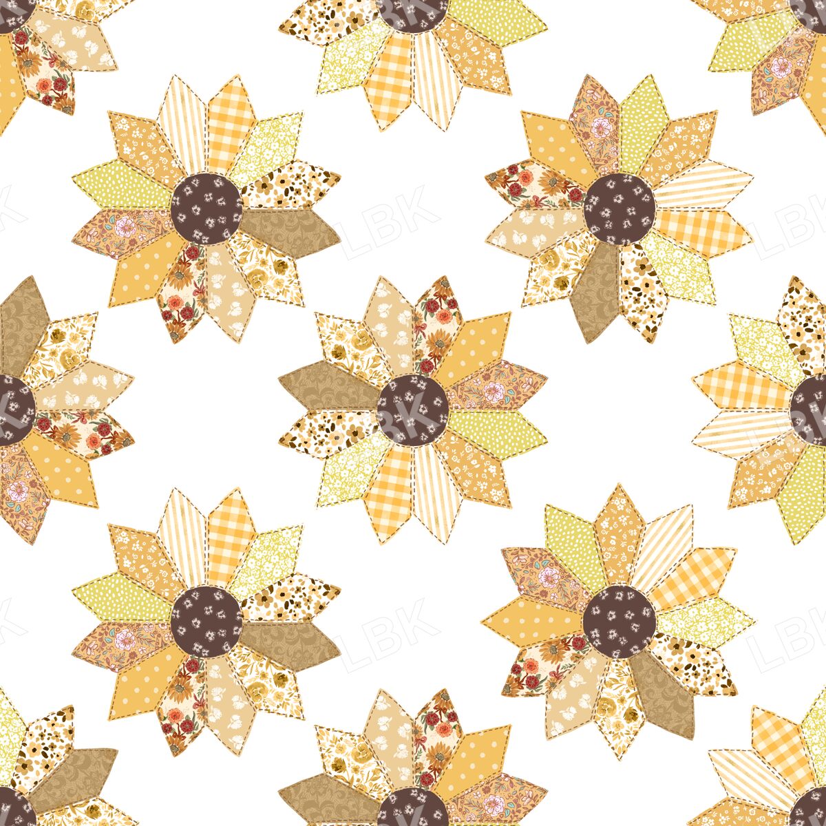 Sunflower patchwork quilt white