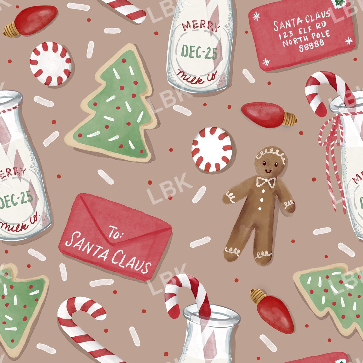 Cookies milk and Santa letter gingerbread boy brown