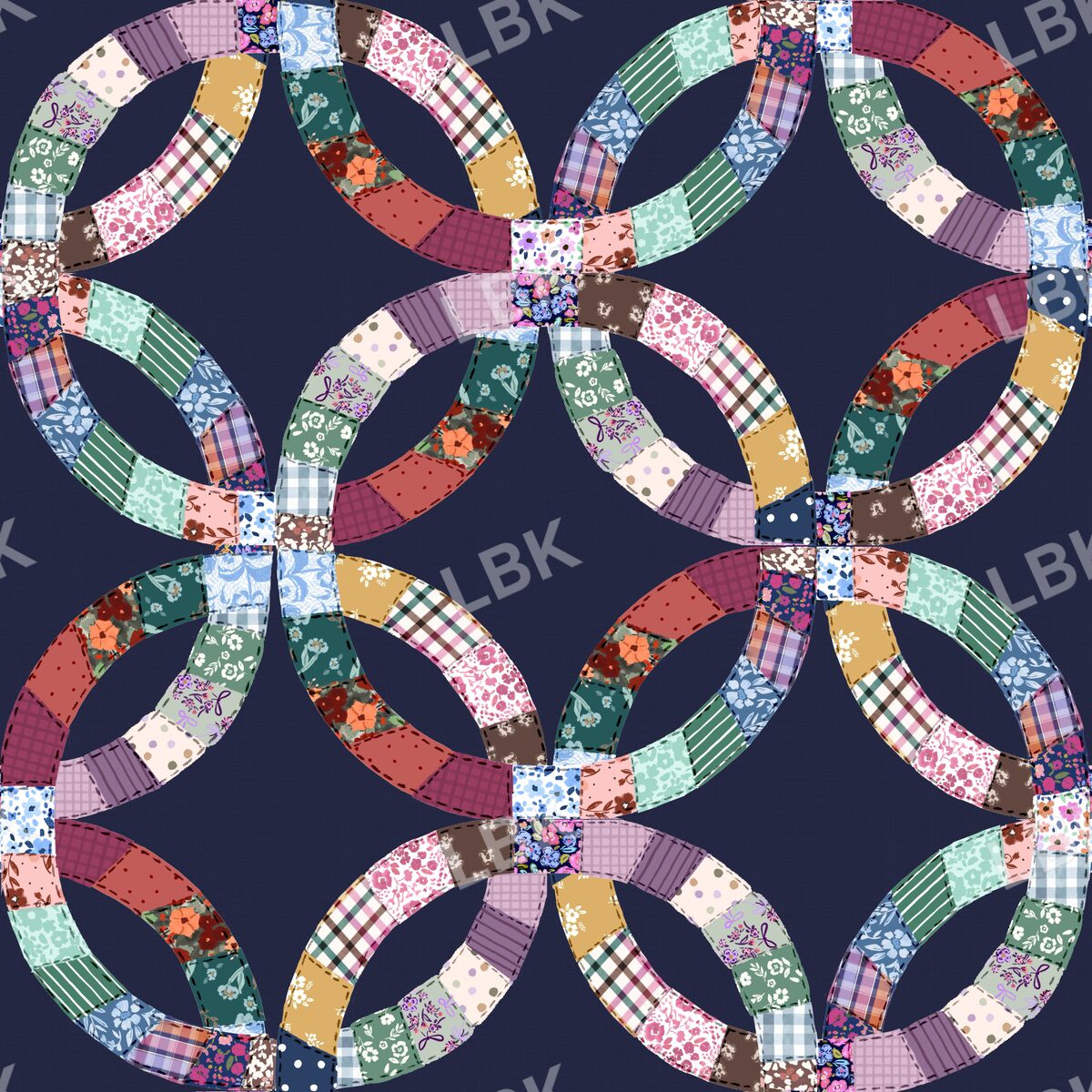 Wedding ring quilt - navy blue