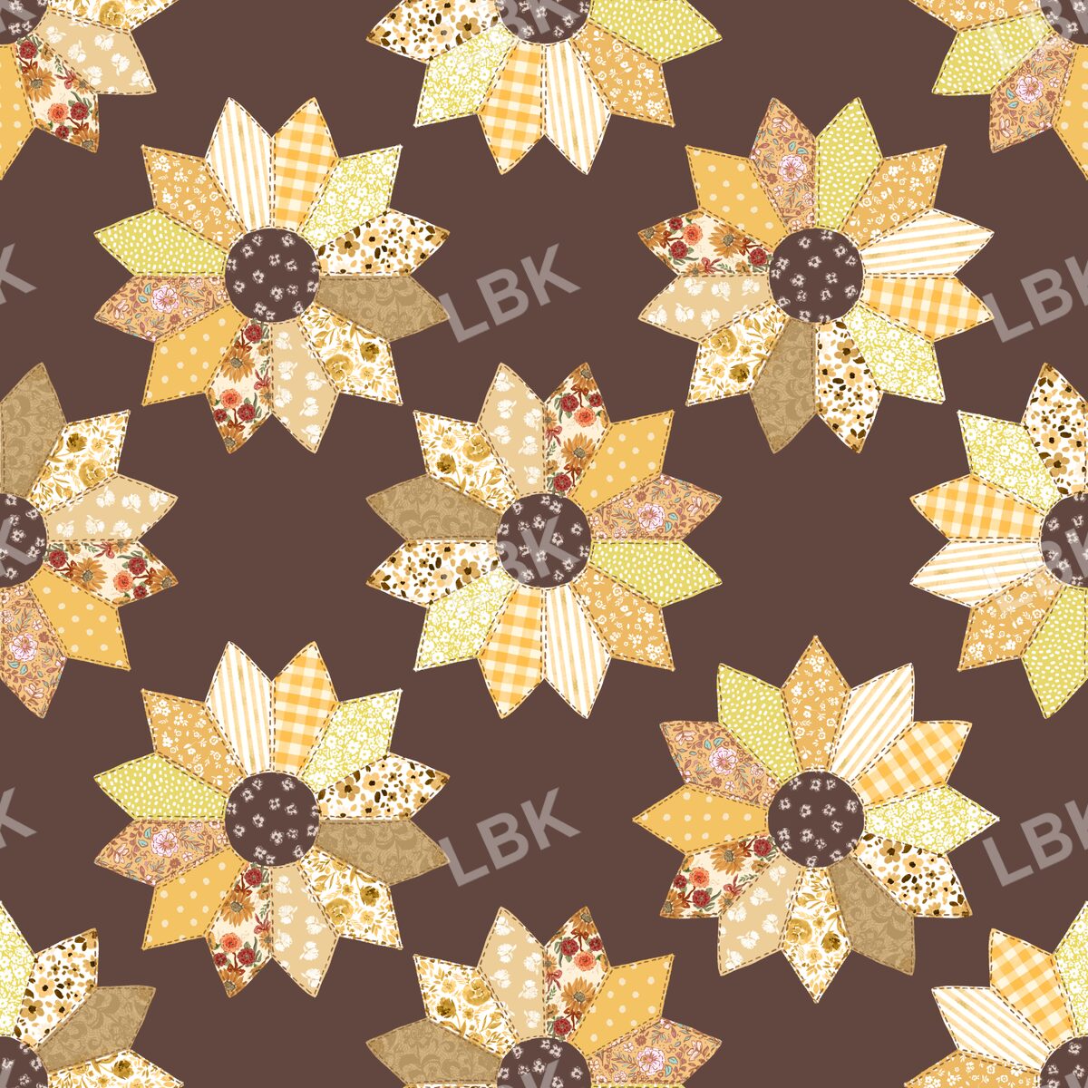 Sunflower patchwork quilt soft brown