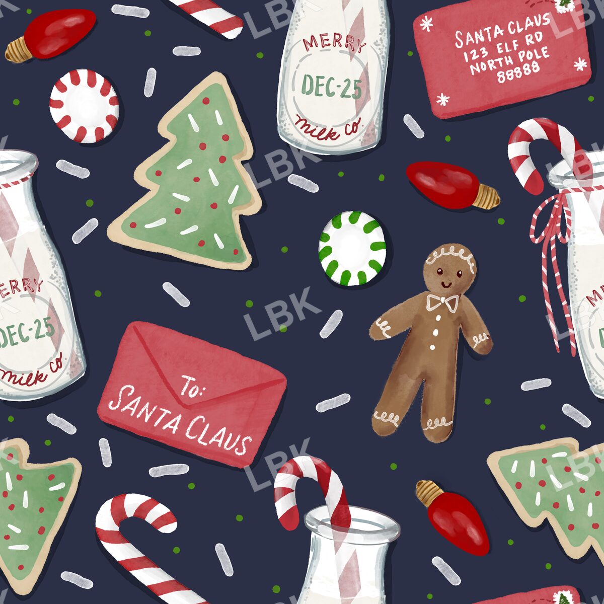 Cookies milk and Santa letter gingerbread boy navy blue