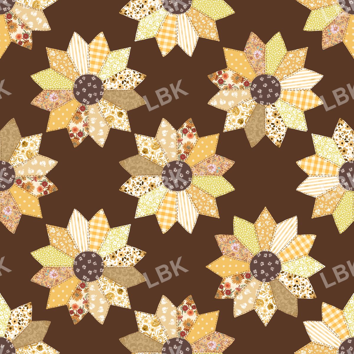 Sunflower patchwork quilt brown
