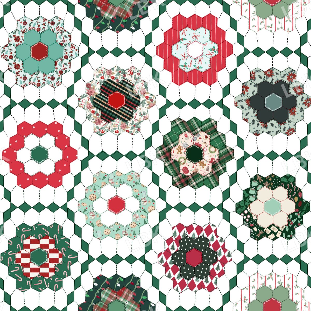 Christmas floral garden uilt white dark green