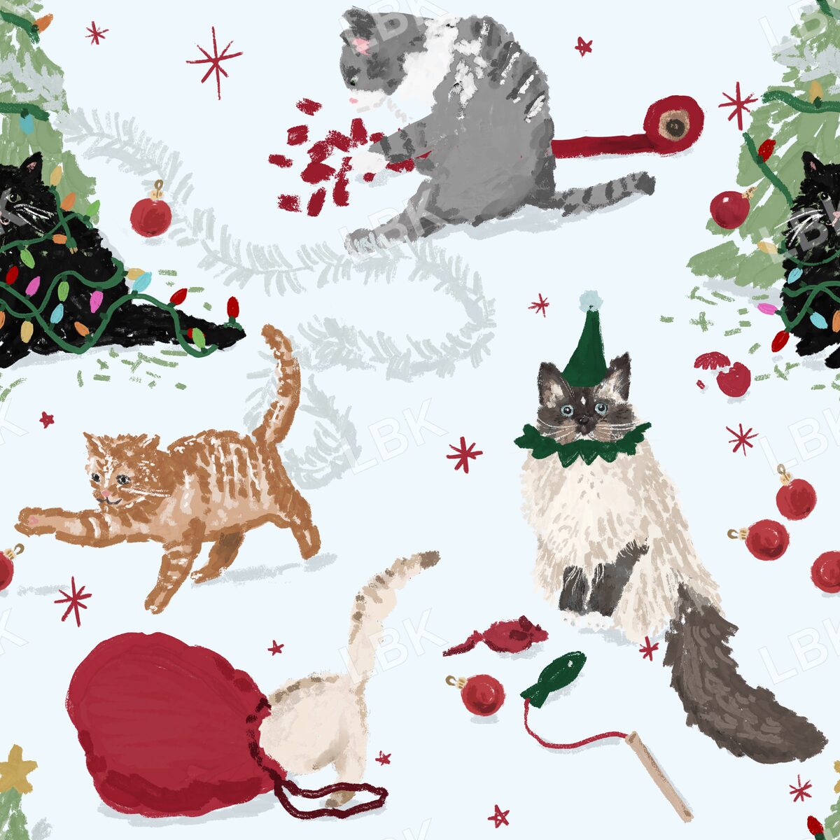 Christmas cats light blue