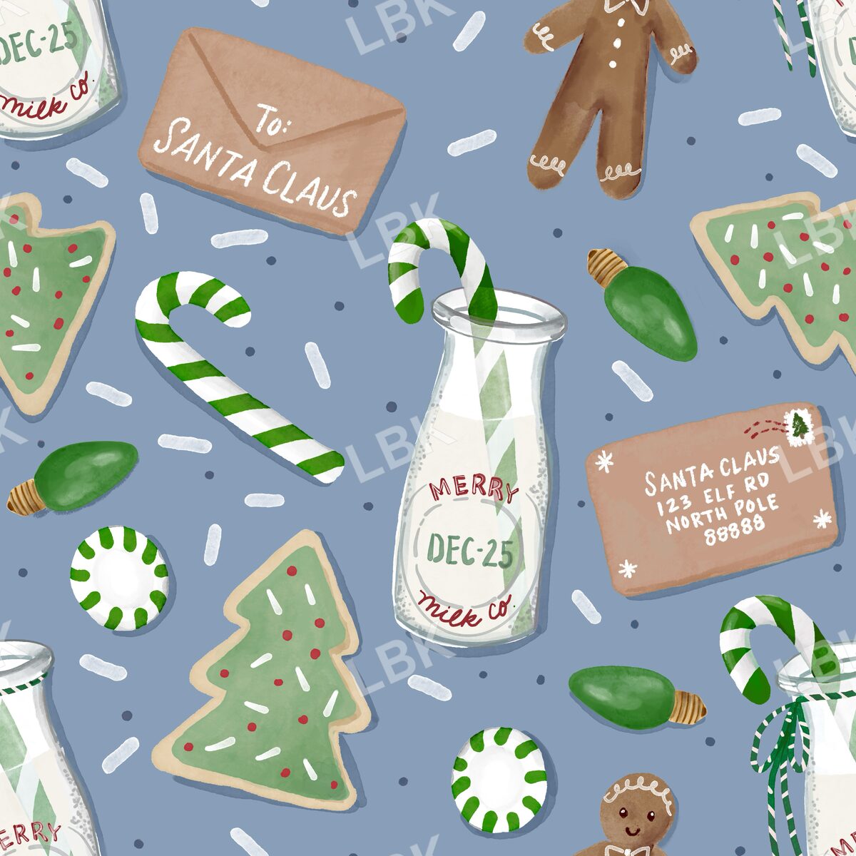 Cookies milk and Santa letter gingerbread boy blue and green