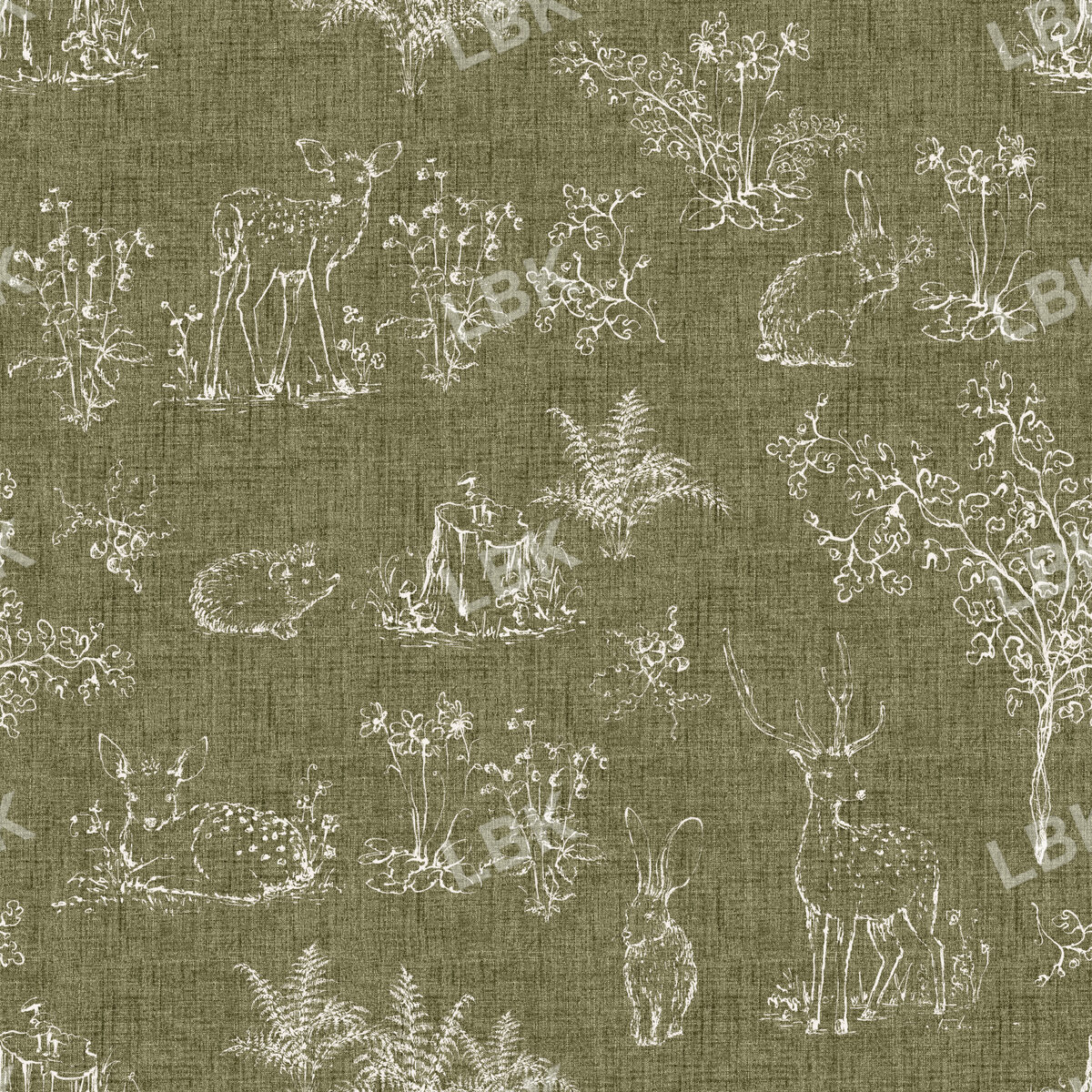 Sketch Woodland Forest in Mossy Olive Linen