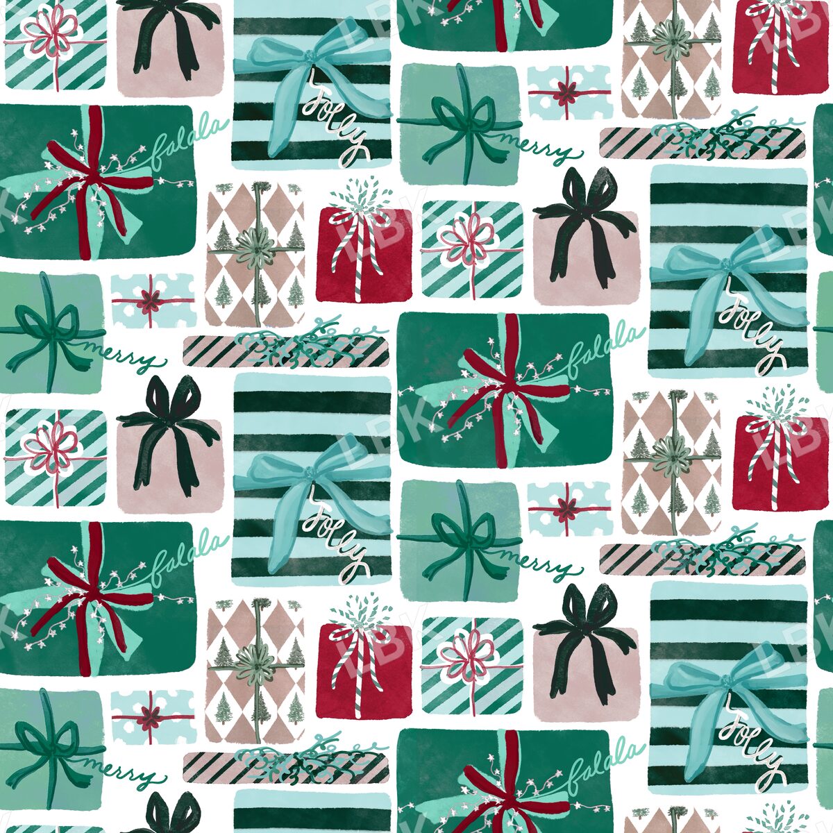 Pretty Presents on white (green/red)