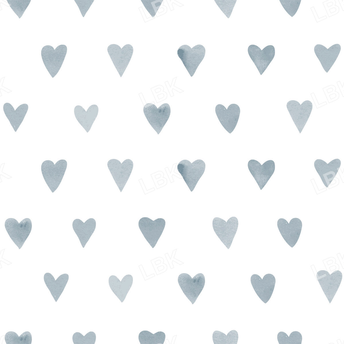 French Toile Blue Watercolor Hearts