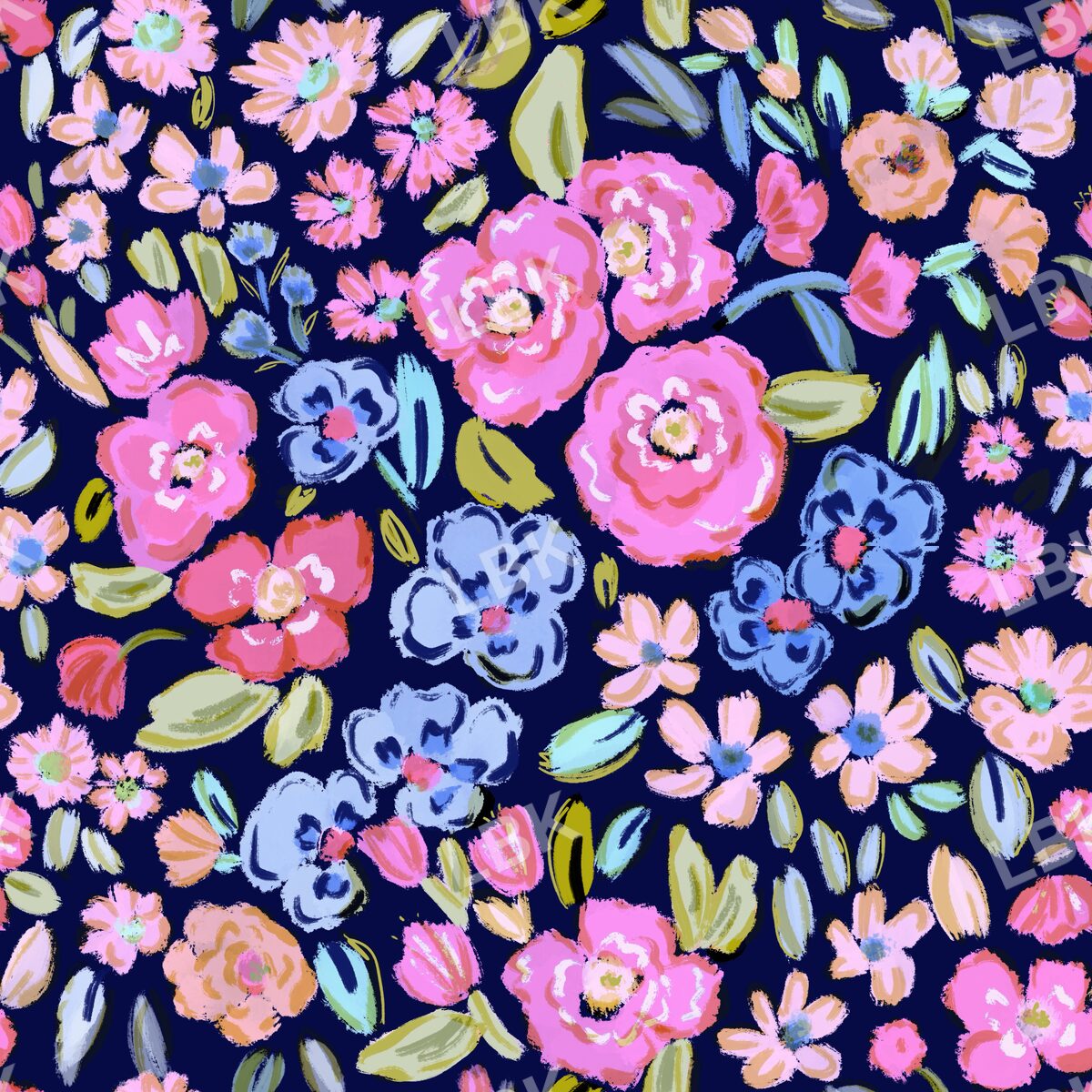 Bright Day floral inky navy