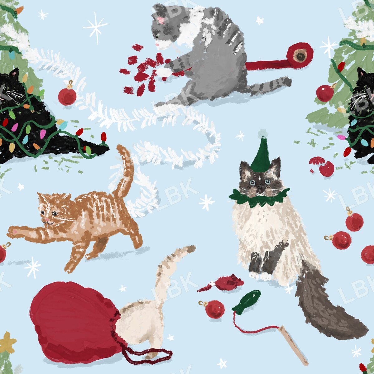 Christmas cats winter blue