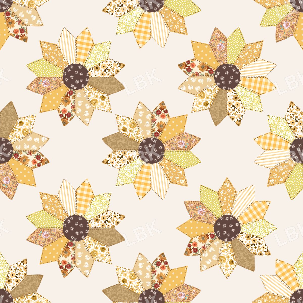 Sunflower patchwork quilt tan