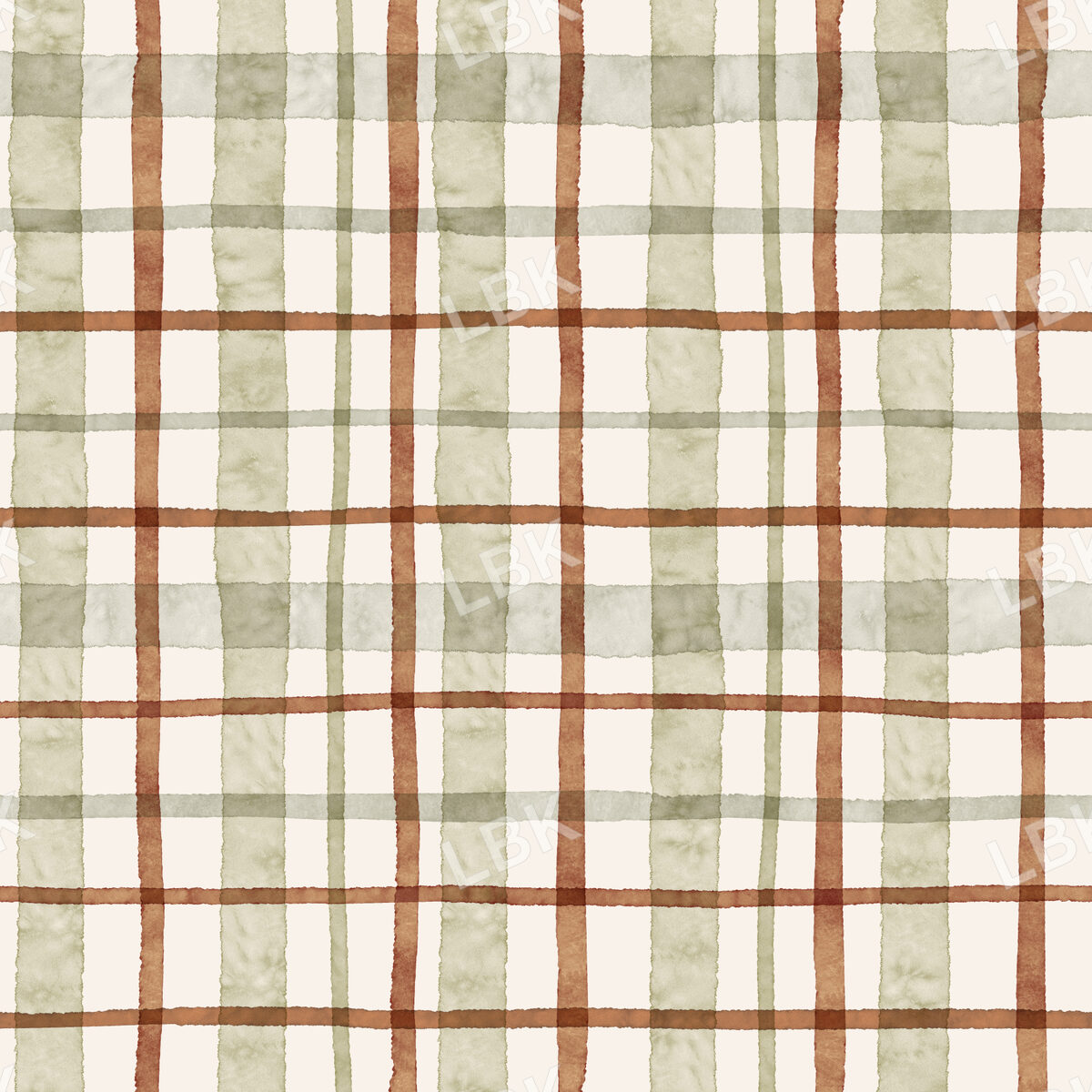 watercolor plaid-sage rust brown