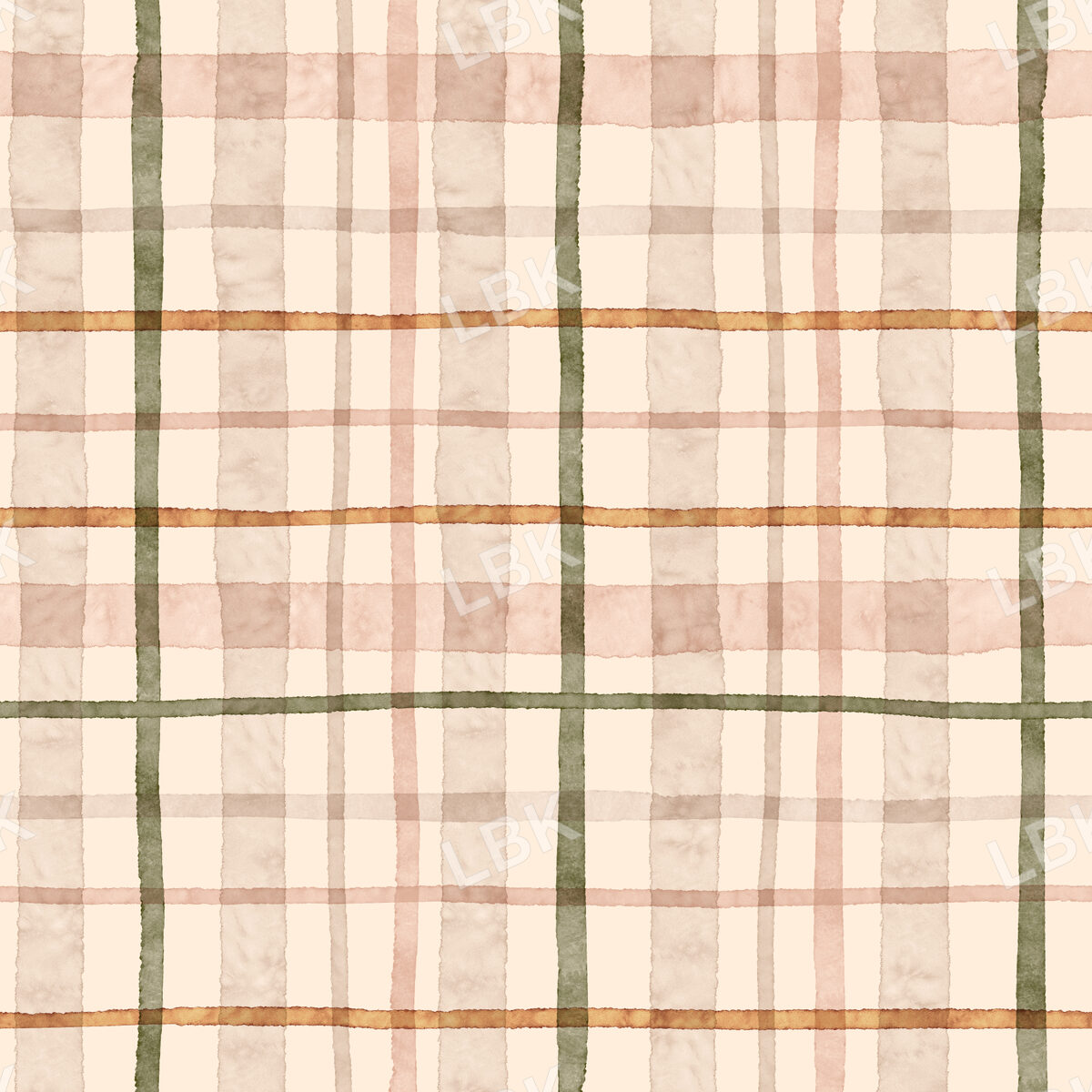 watercolor plaid-blush green gold