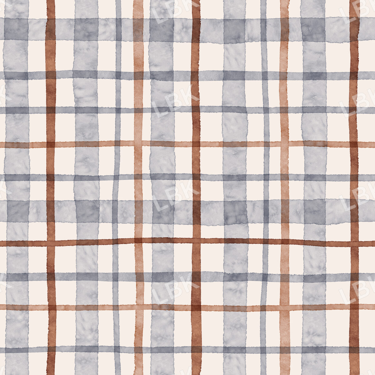 watercolor plaid-soft blue rust brown