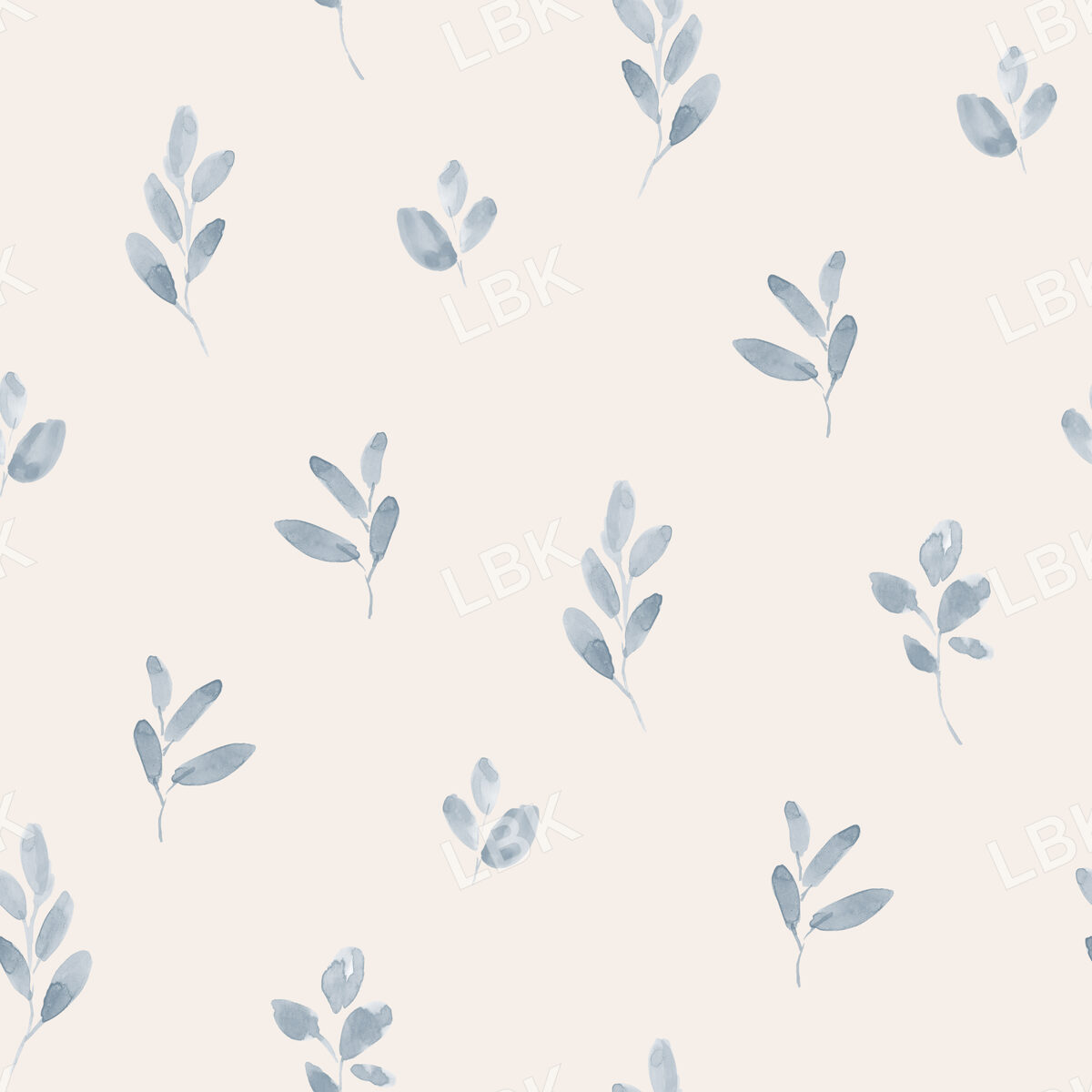 Folk Sprigs in French Blue on Off-White