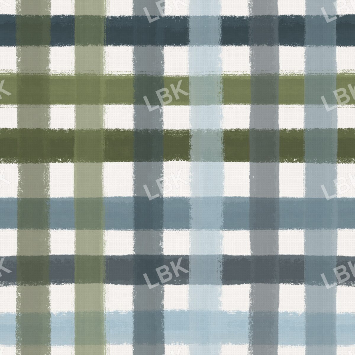 Painted gingham linen plaid cream blue