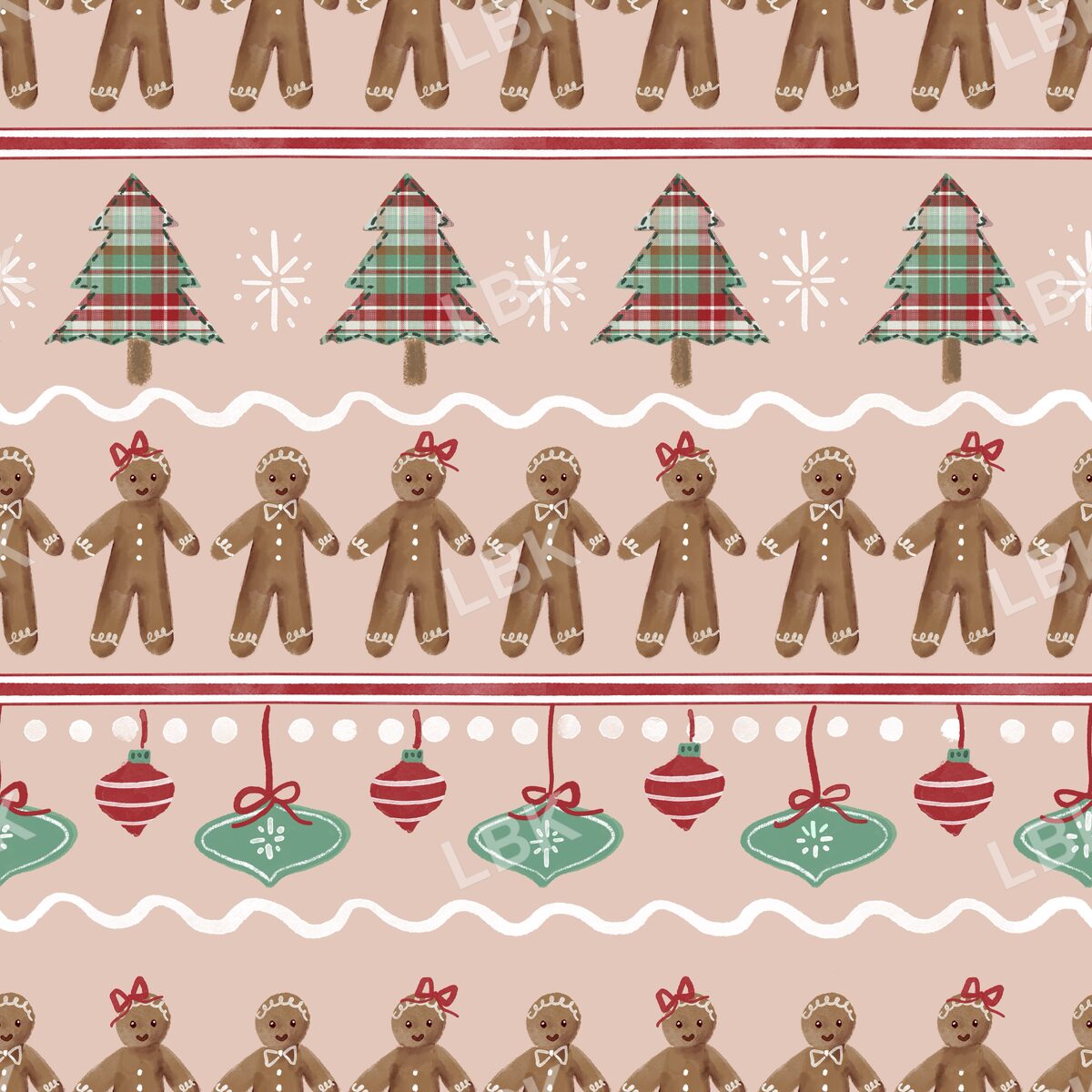 Gingerbread holiday stripe sage trees tan