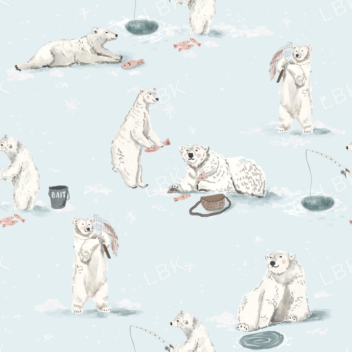 Polar bears fishing - light blue