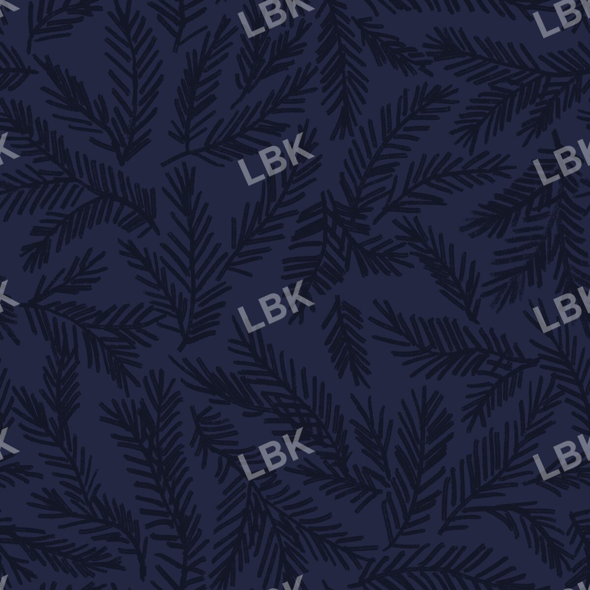 Christmas pine branches navy blue tonal