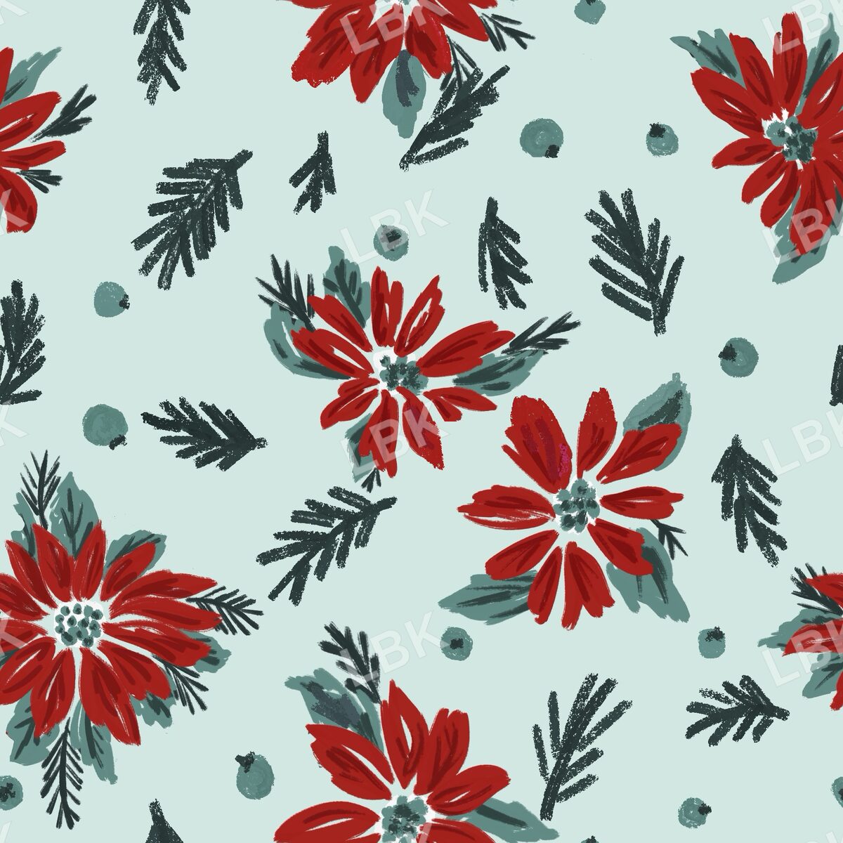 Red poinsettia pine and berry mint
