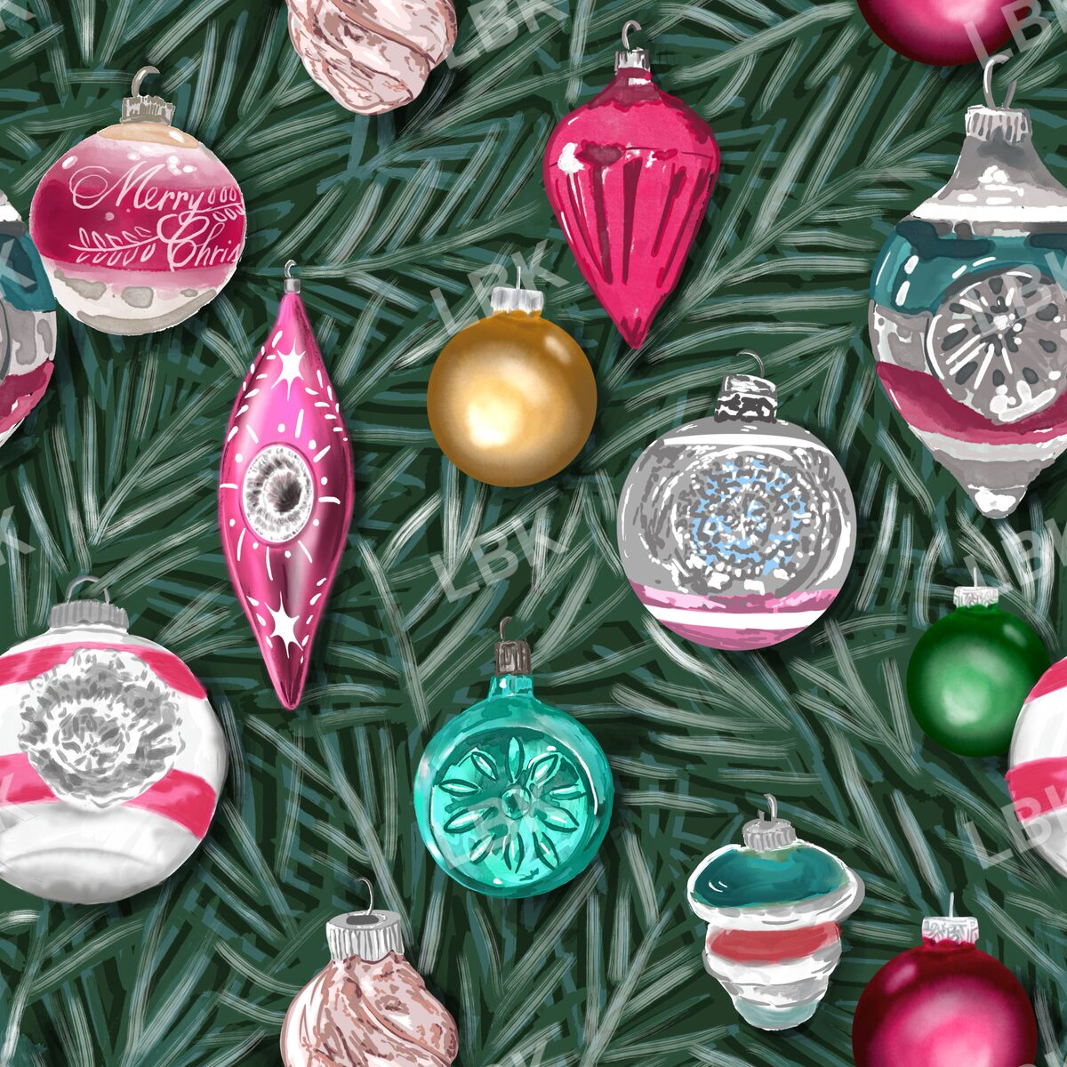 Balsam with vintage ornaments