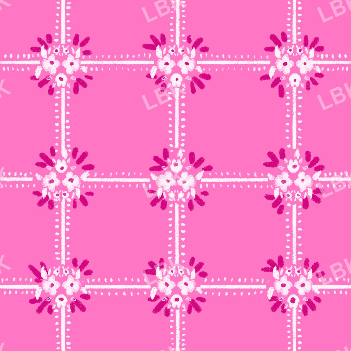 Floral dotted gingham plaid rose pinkPNG