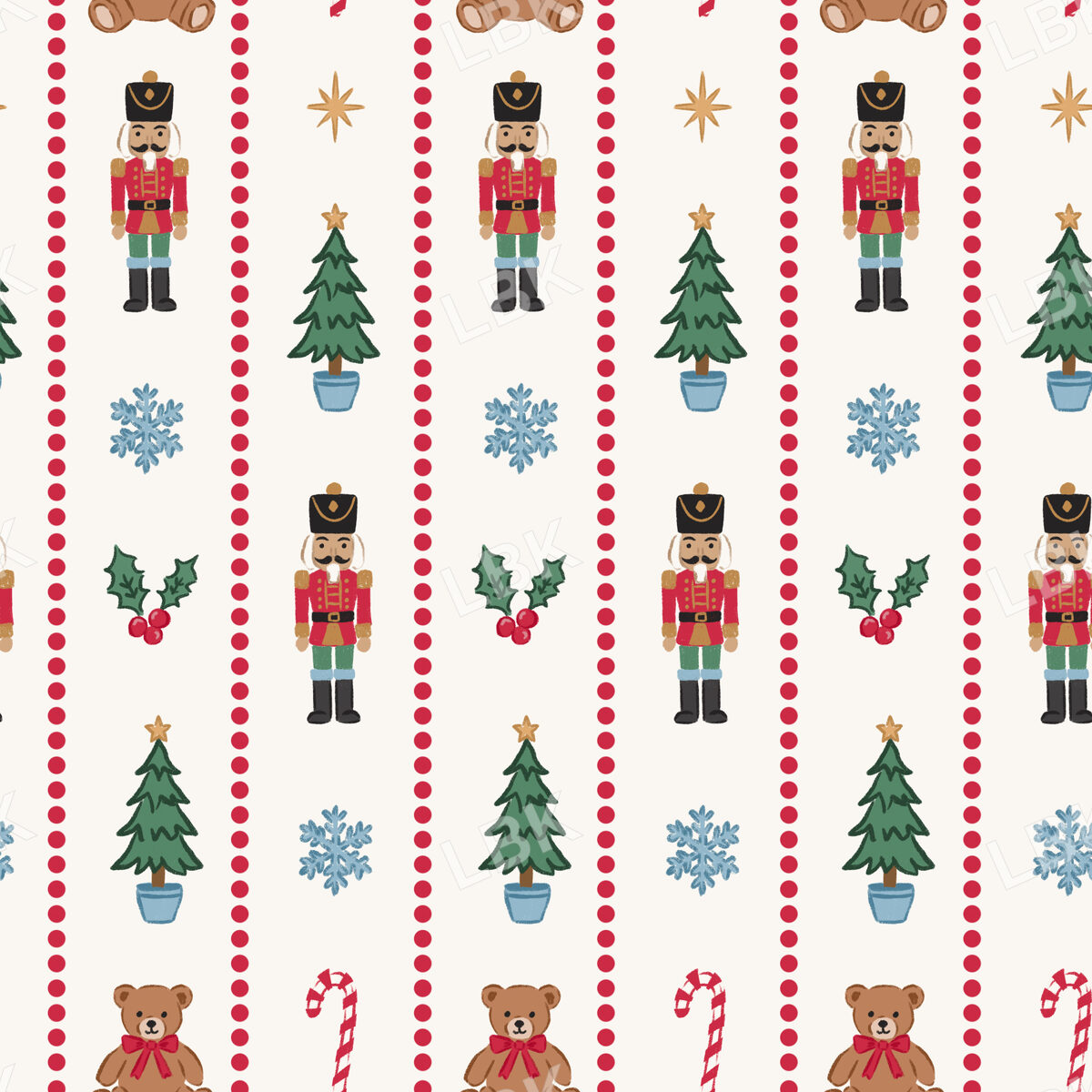 Nutcracker Teddy Bear Dotted Stripe