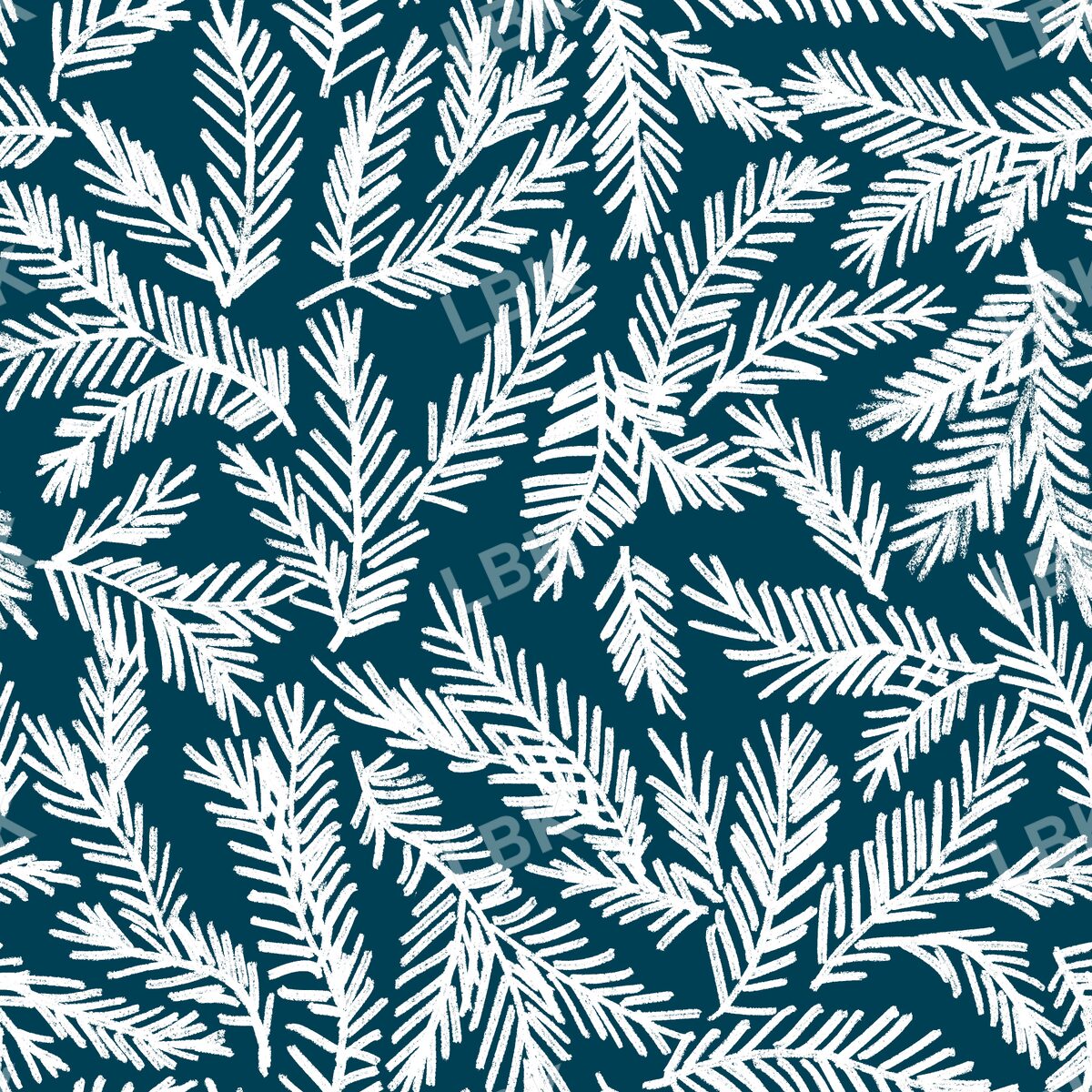 Christmas pine branches dark teal white