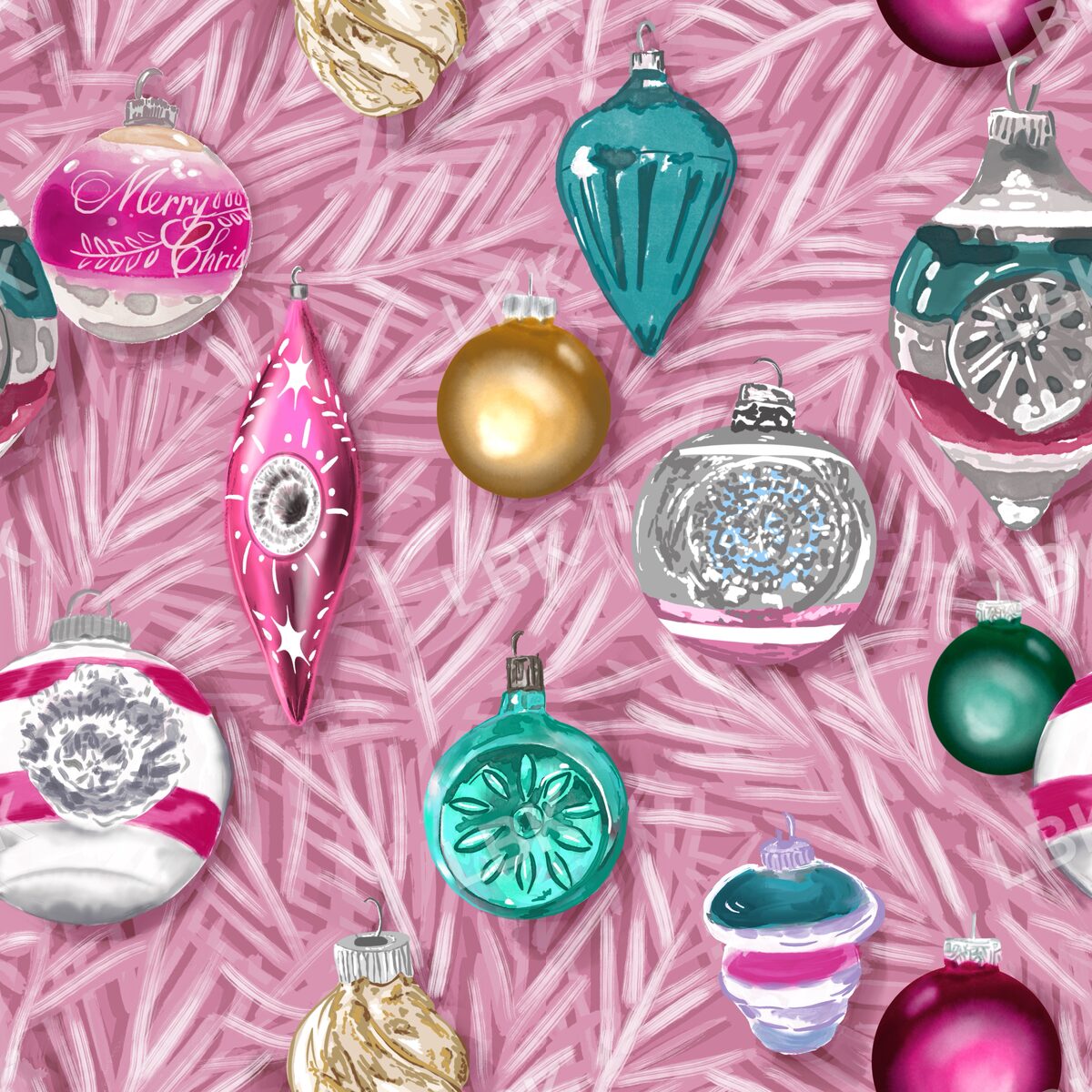 Pink tree with vintage ornaments